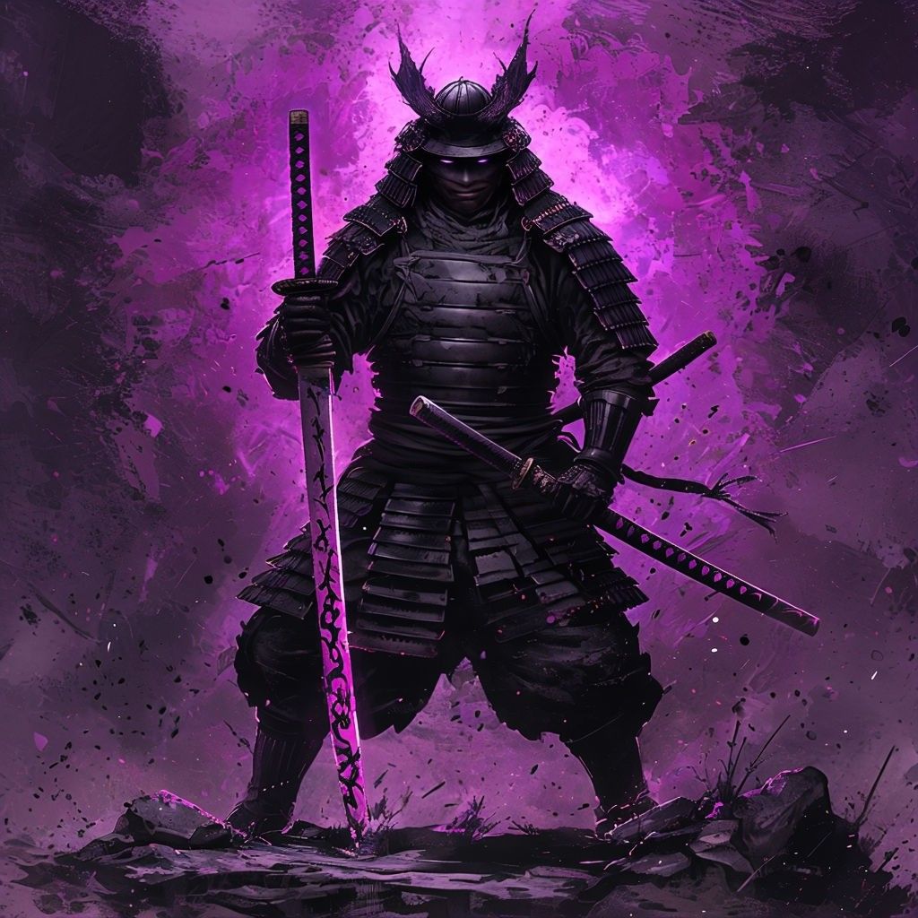 1024x1024 Fierce Samurai Warrior with Glowing Katana Digital Art Poster