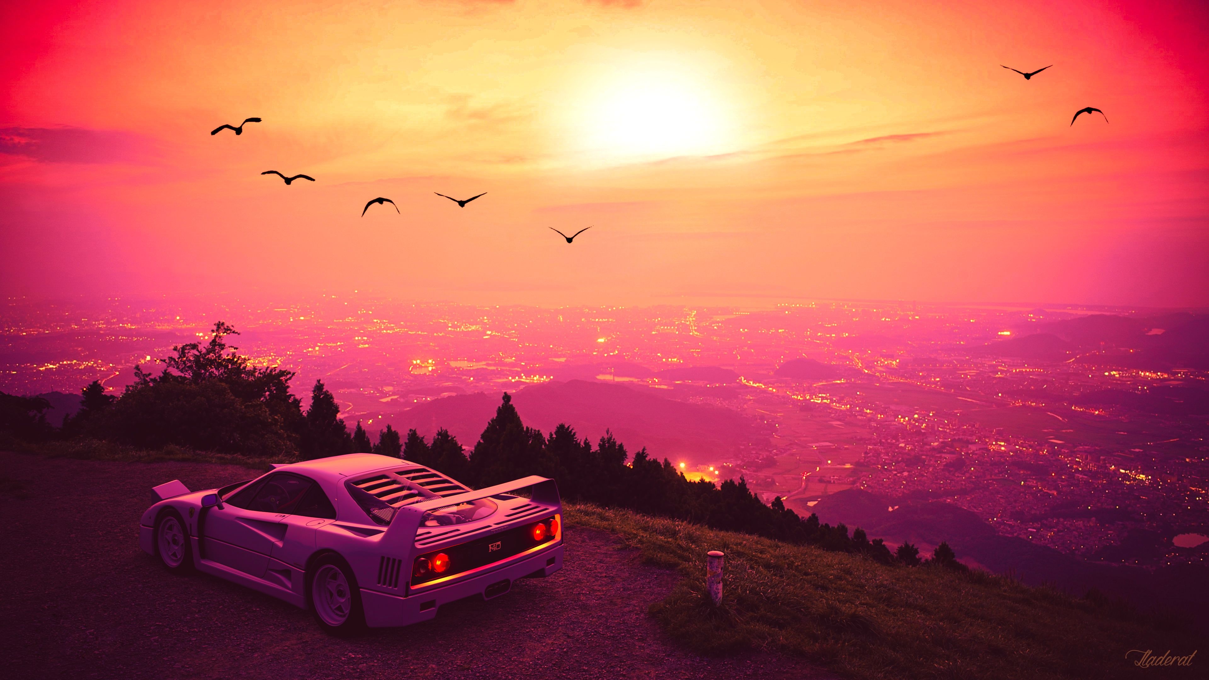 3840x2160 Wallpaper car, machine, auto, the sun, landscape, sunset, style, music for mobile and desktop, section рендеринг, resolution 3840x2160