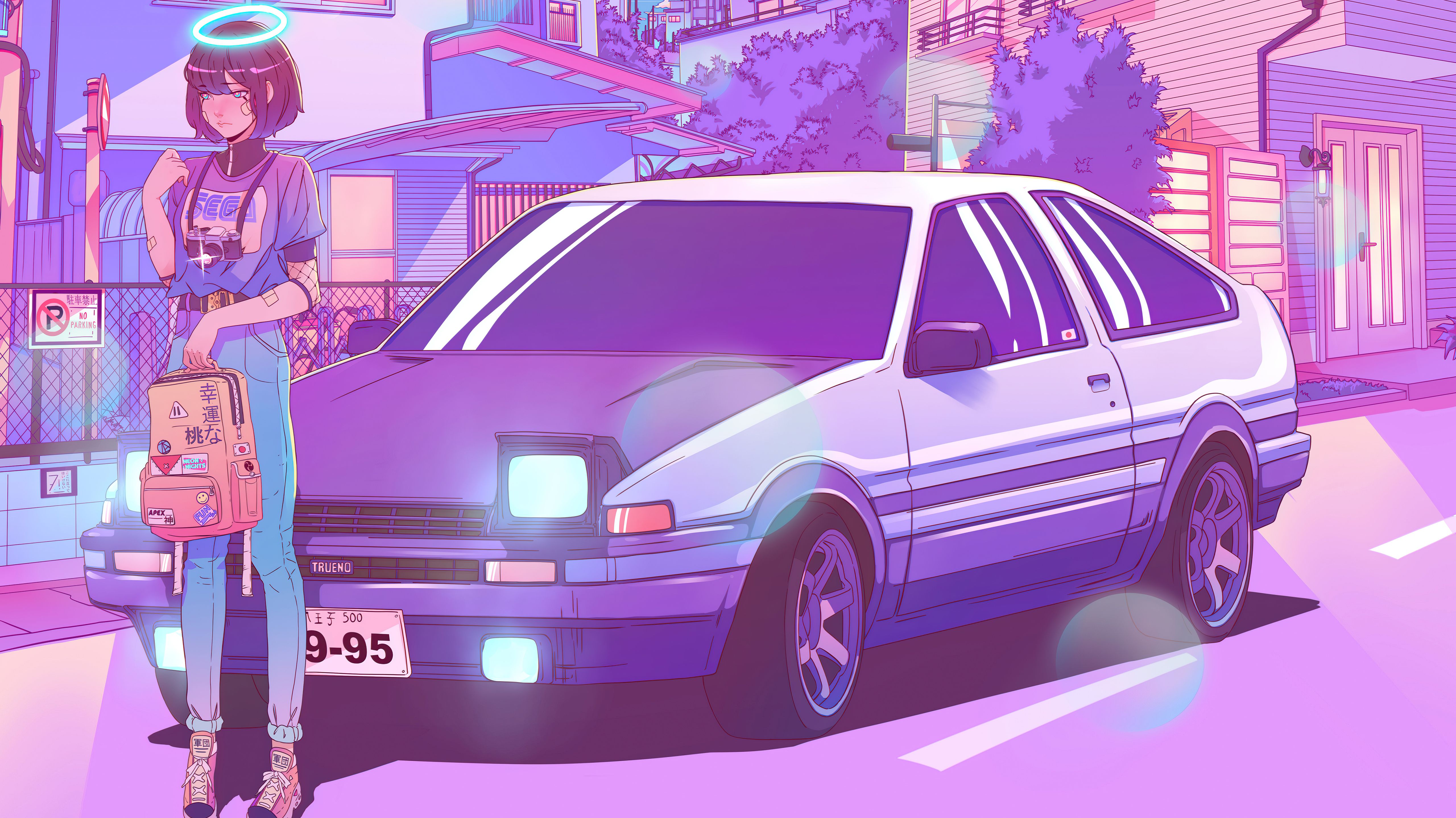 5120x2880 Download Car Synthwave Fantasy Woman 4k Ultra HD Wallpaper