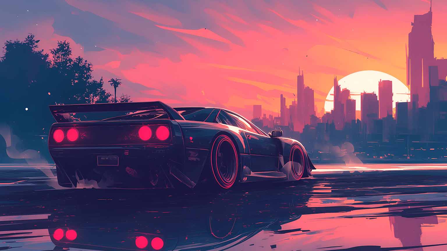 1536x864 Cyberpunk Car Synthwave Vibe Desktop Wallpaper