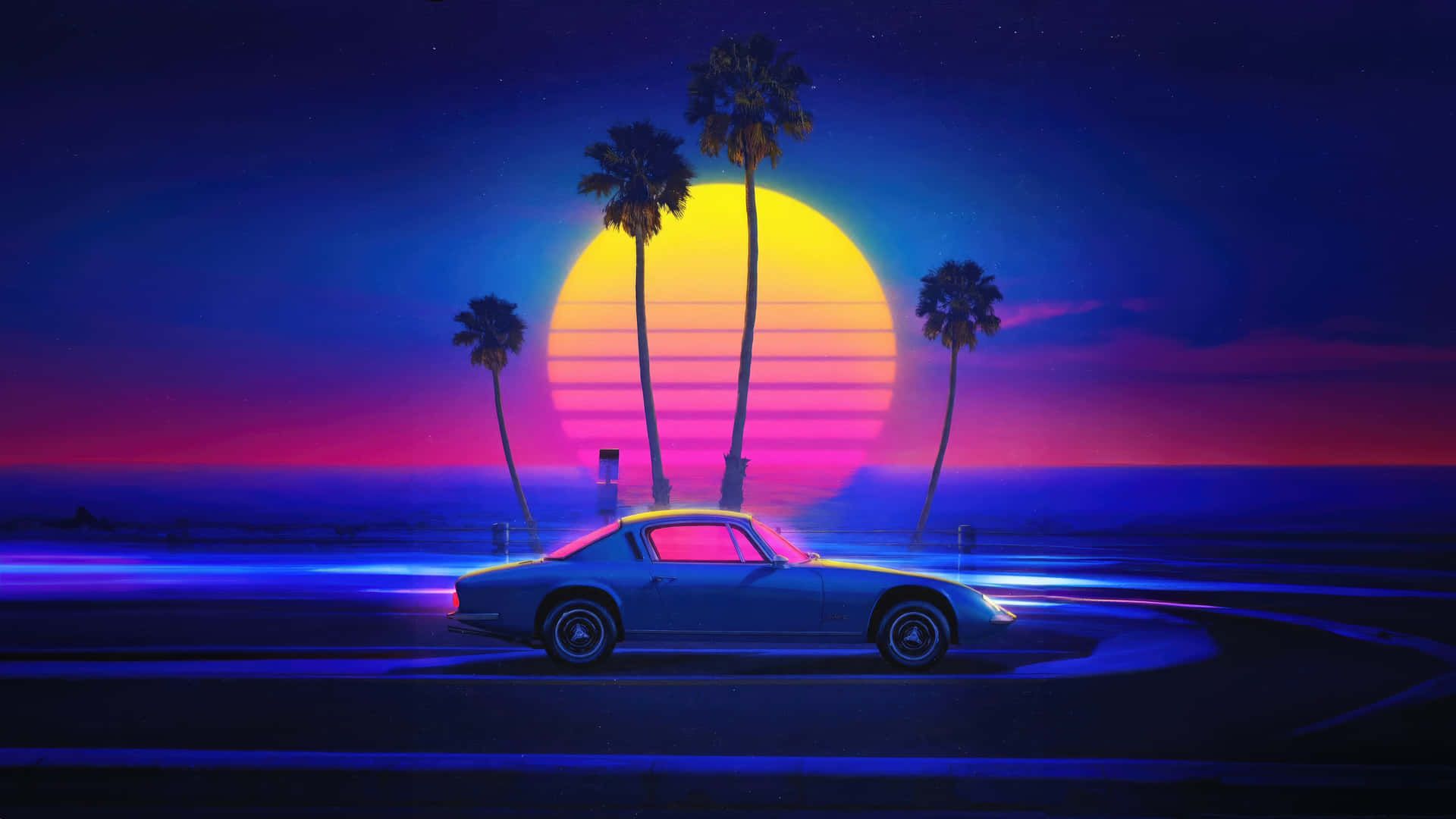 1920x1080 Download Retro Synthwave Sunset Car Wallpaper