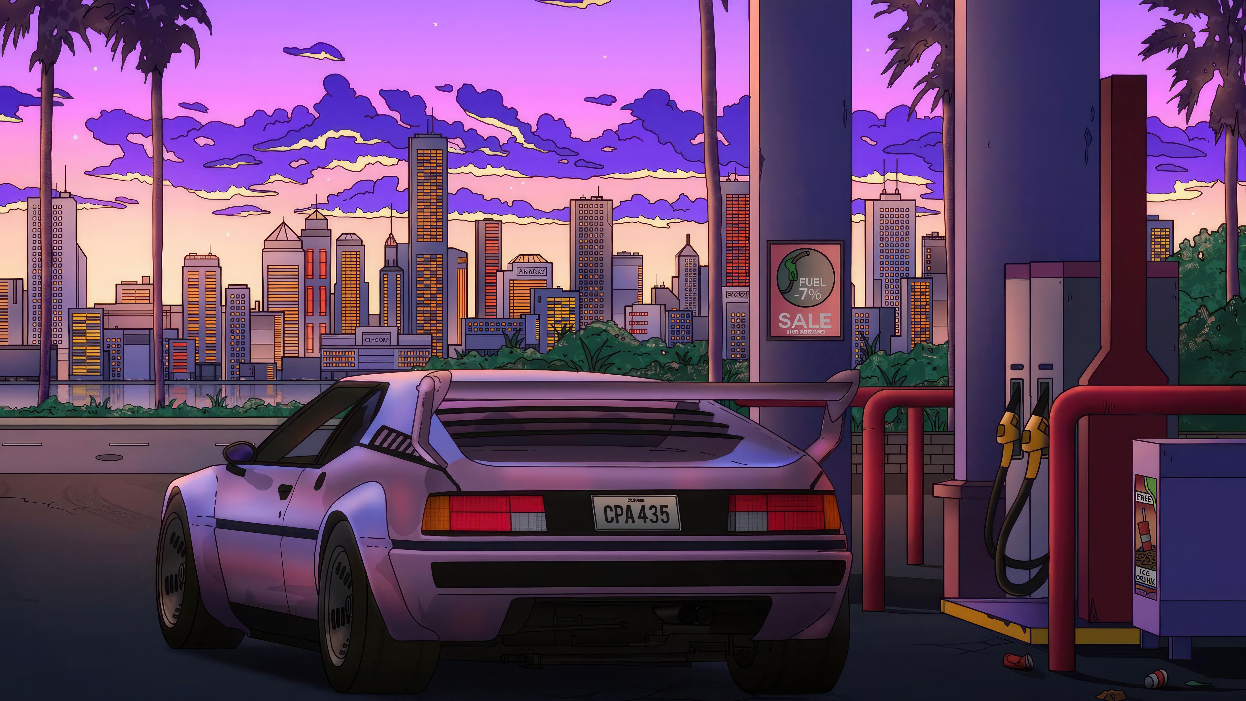 5120x2880 Retro Car Gas Station Synthwave 5k 1080P Resolution , HD 4k Wallpaper, Image, Background, Photos and Picture
