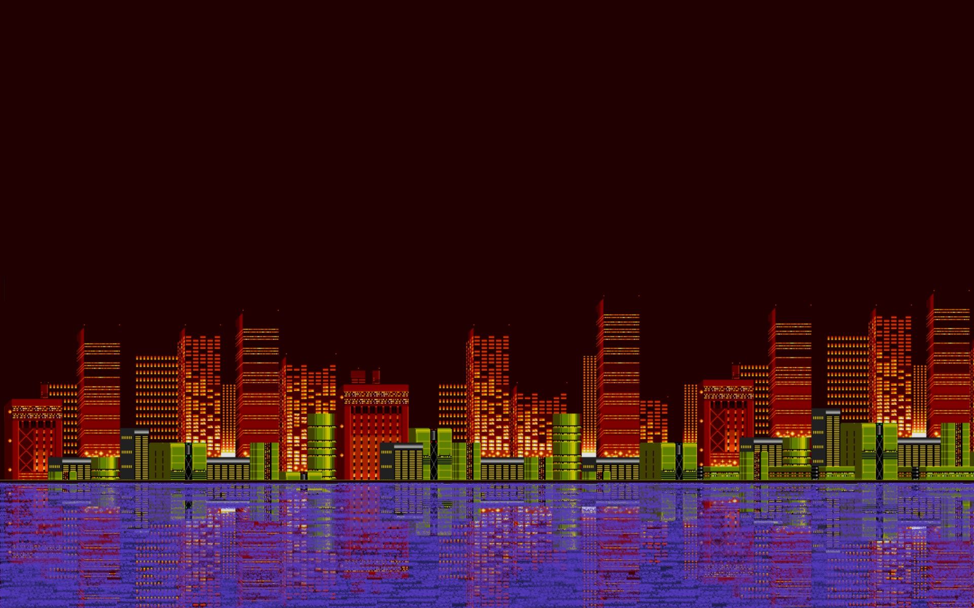 1920x1200 Wallpaper water, the city, retro, reflection, graphics, art, pixels, 8bit for mobile and desktop, section рендеринг, resolution 1920x1200