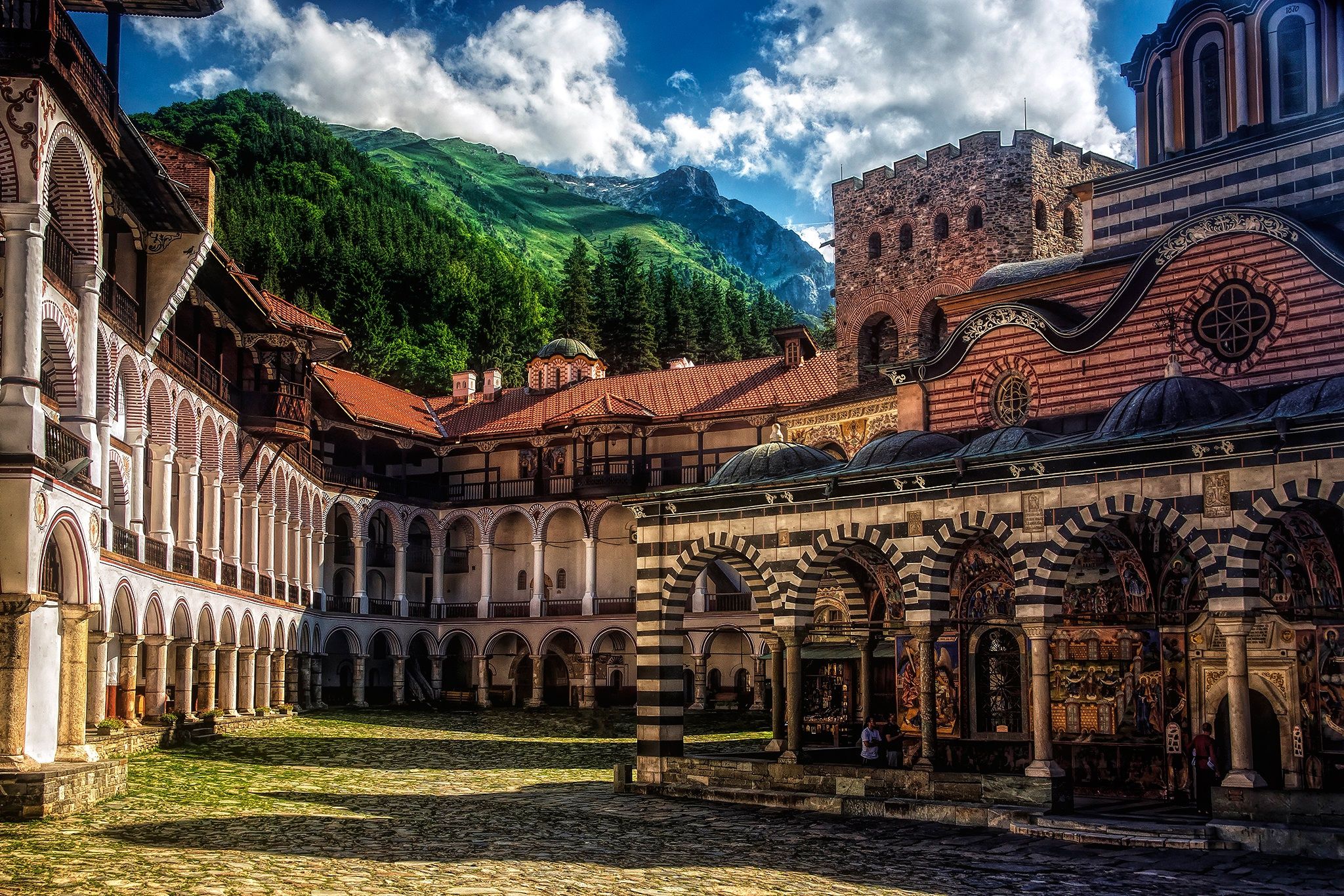 2048x1366 Wallpaper mountains, architecture, the monastery, Bulgaria, Bulgaria, Rila Mountains, Rila mountain, Rila monastery for mobile and desktop, section город, resolution 2048x1366