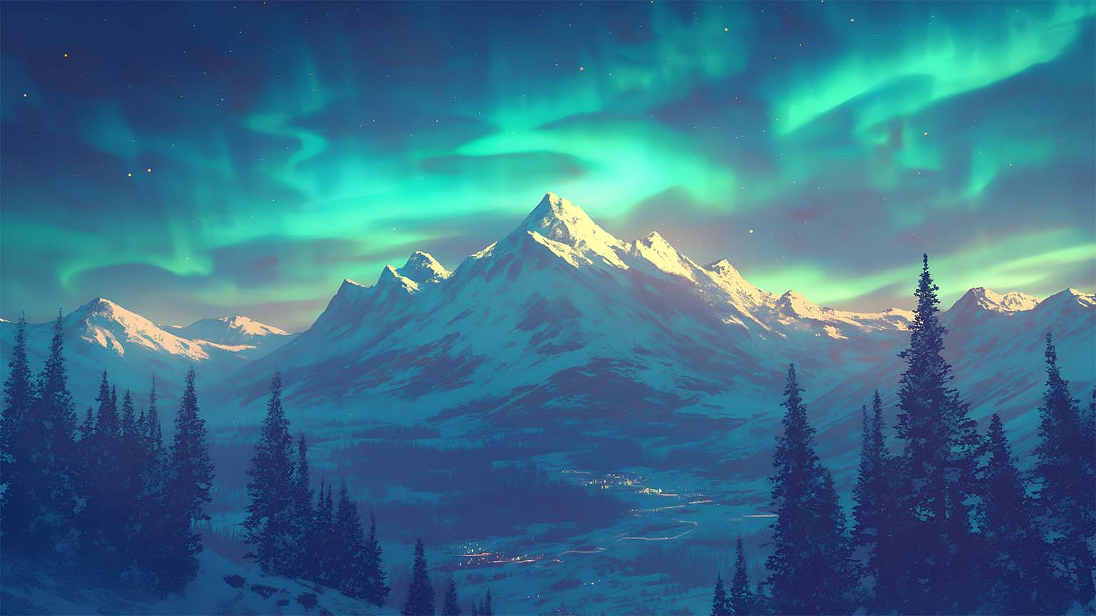1536x864 Northern Lights Mountain Landscape Desktop Wallpaper 4K