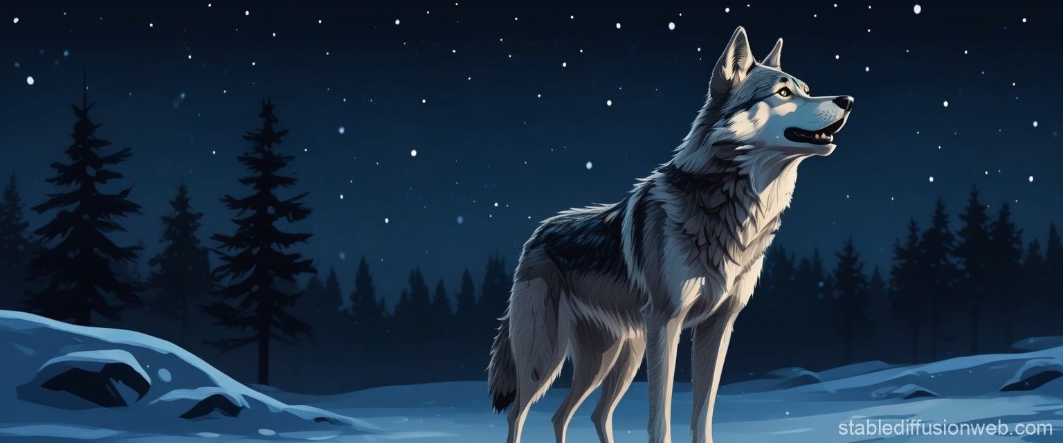 1536x640 Winter Wolfdog, Balto 2D Animation Style. Stable Diffusion Online
