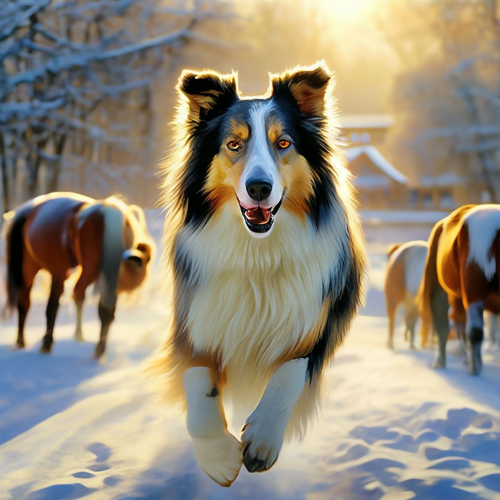 1024x1024 Lassie, Lassie, Collie, Scottish Shepherd, Collie, winter landscape, running