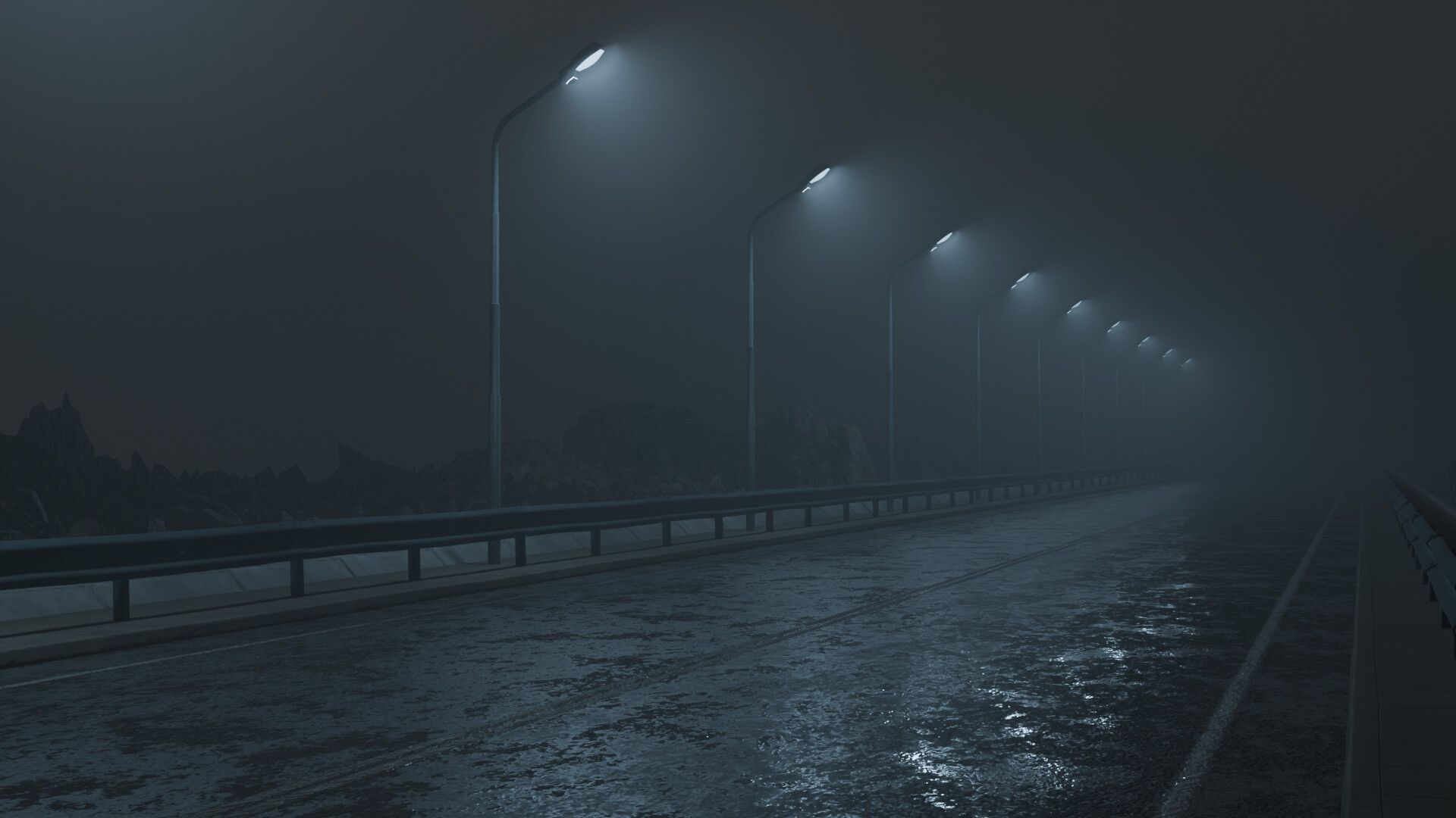 1920x1080 Liminal space. Night road