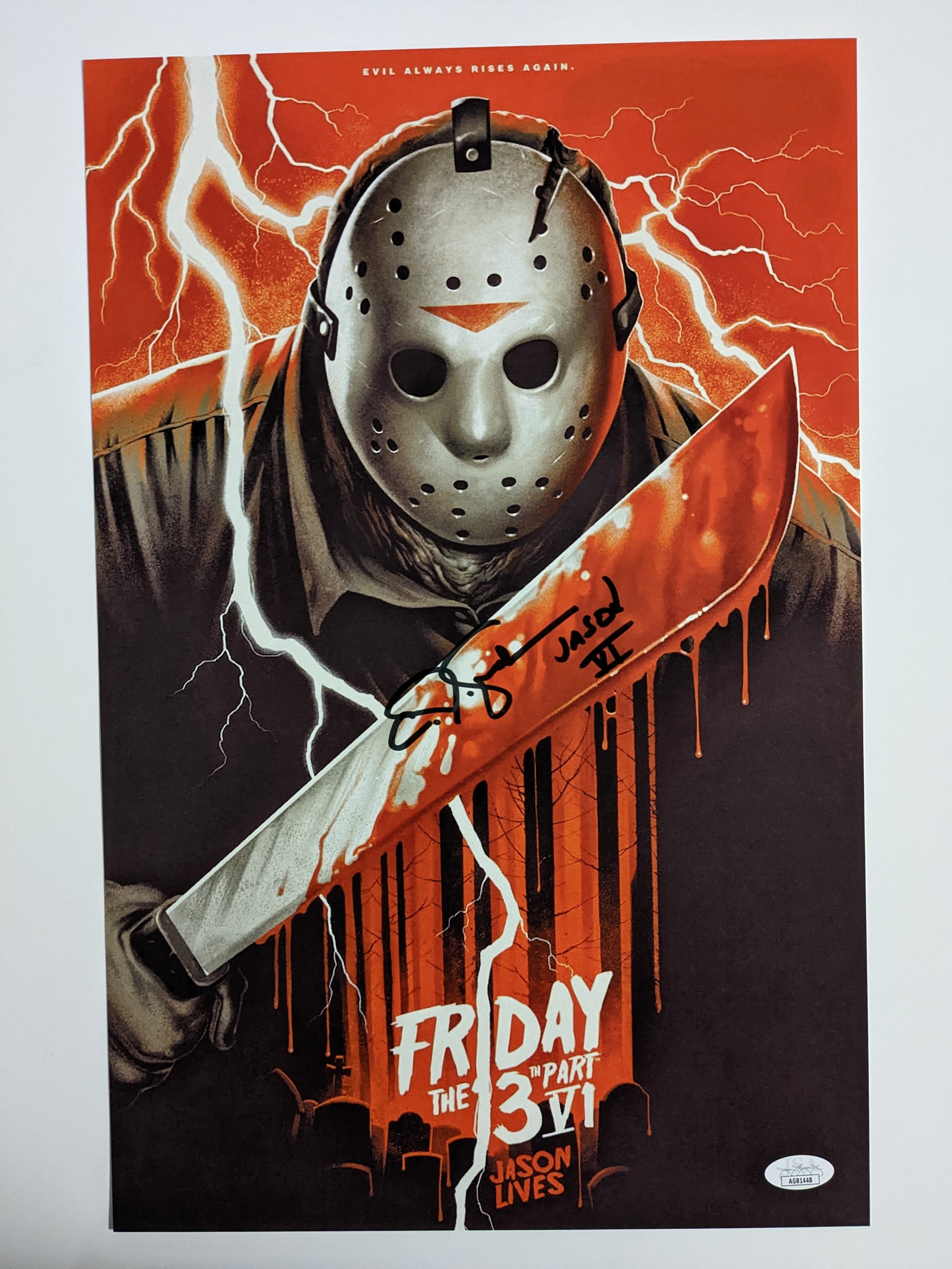 3024x4032 CJ GRAHAM Signed JASON VOORHEES 11x17 Movie poster Autograph FRIDAY the 13th PART 6 BAS JSA COA C
