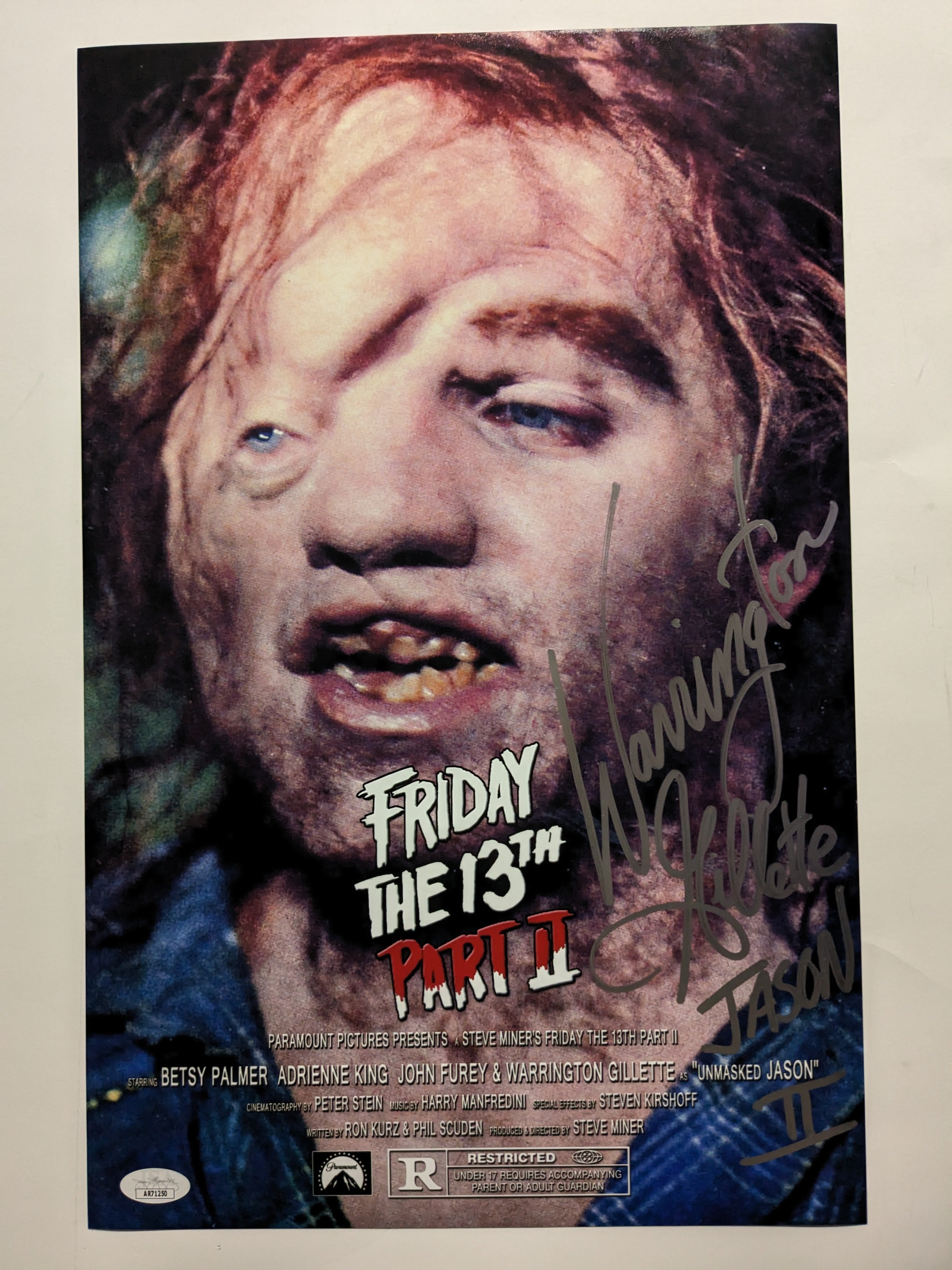 3024x4032 WARRINGTON GILLETTE Signed Friday the 13th Part 2 11x17 Poster JSA COA x