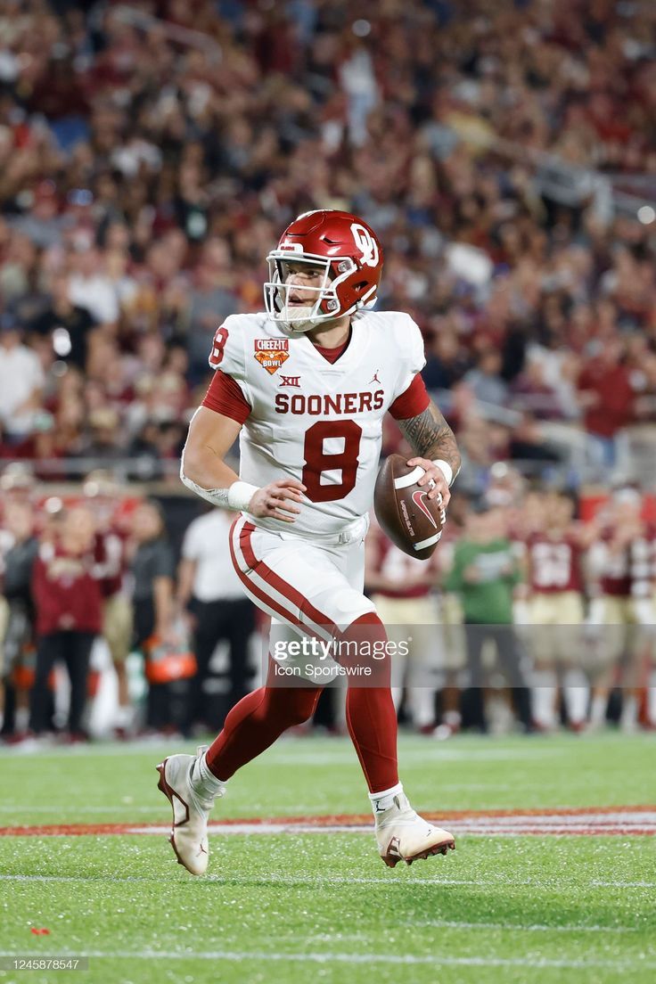 736x1104 Oklahoma Sooners quarterback Dillon Gabriel looks to pass the ball. News Photo
