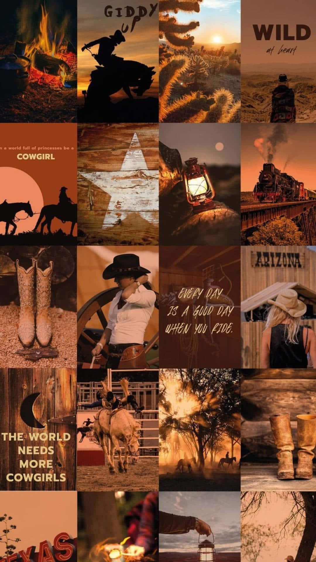 1080x1920 Download Country Cowgirl Aesthetic Collage Wallpaper