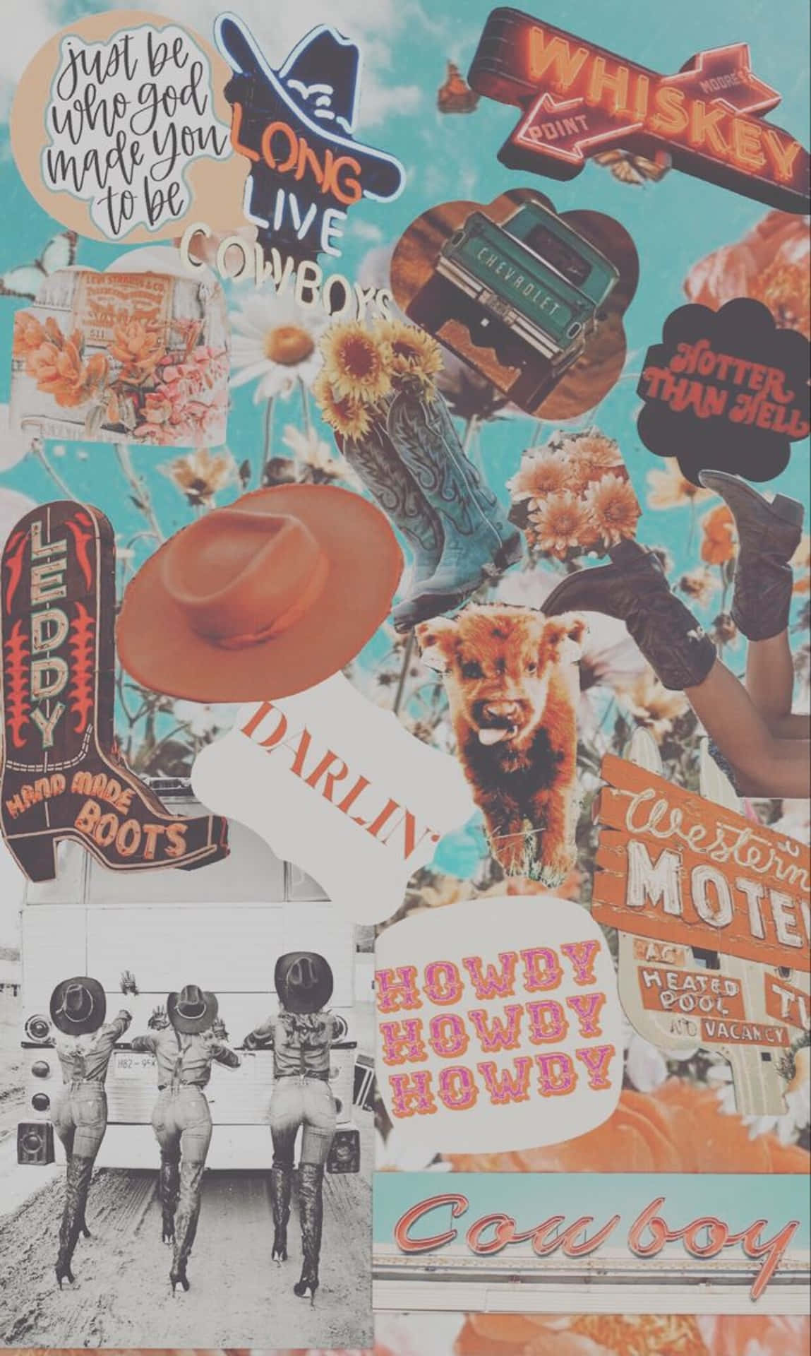 1149x1920 Download Country Cowgirl Collage Aesthetic Wallpaper
