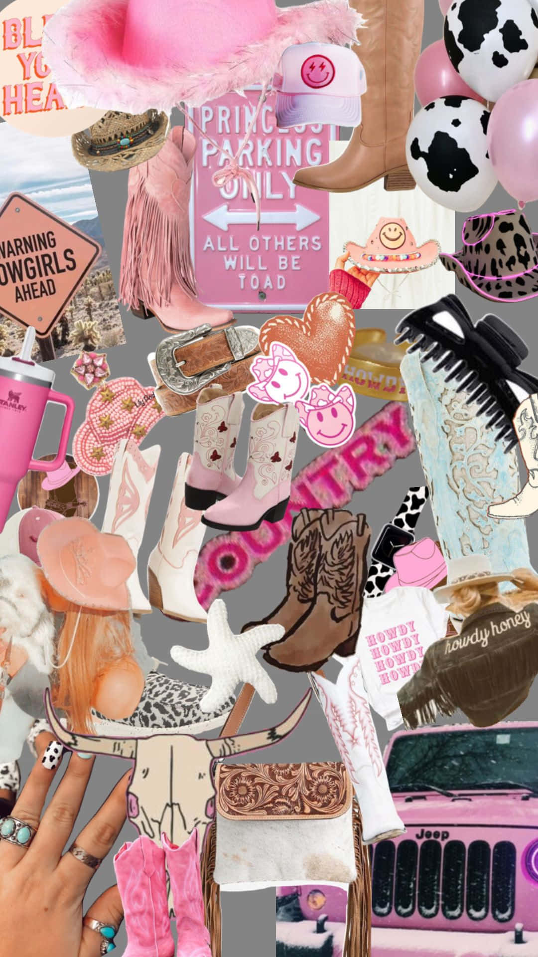 1080x1920 Download Pink Cowgirl Aesthetic Collage Wallpaper