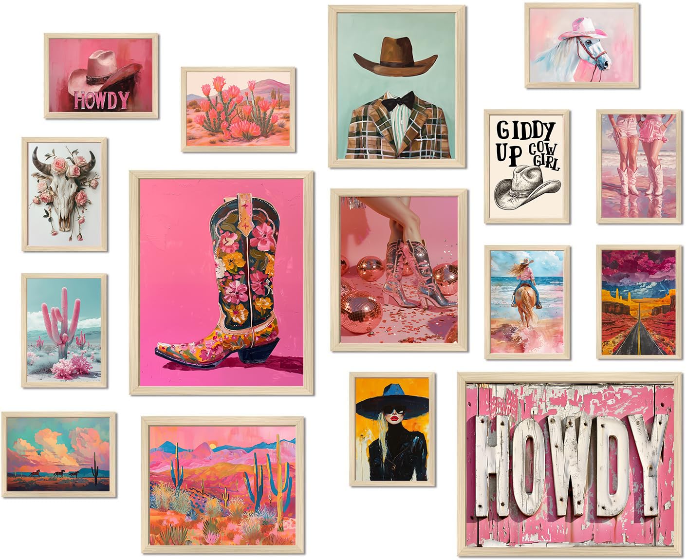 1409x1150 Aroutde Pink Cowgirl Wall Decor, Aesthetic Western Canvas Wall Art for Preppy Pink Room Decor, Retro Coquette Picture, 16Pcs (Unframed) : CDs & Vinyl