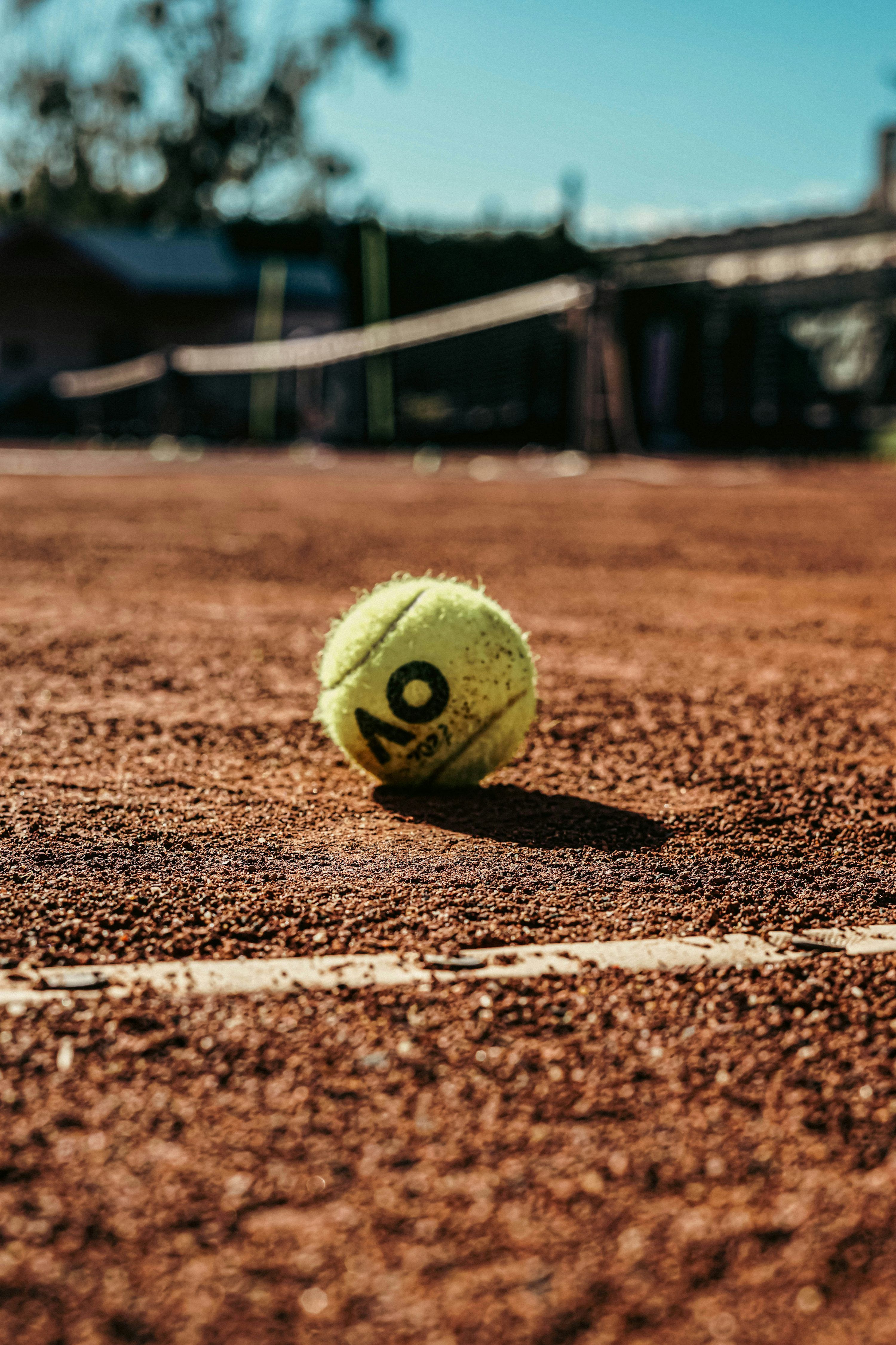 3000x4500 A tennis ball sitting on a tennis court photo