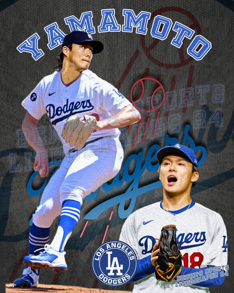 800x1000 LA Dodgers Lithograph print of Yoshinobu Yamamoto 2024