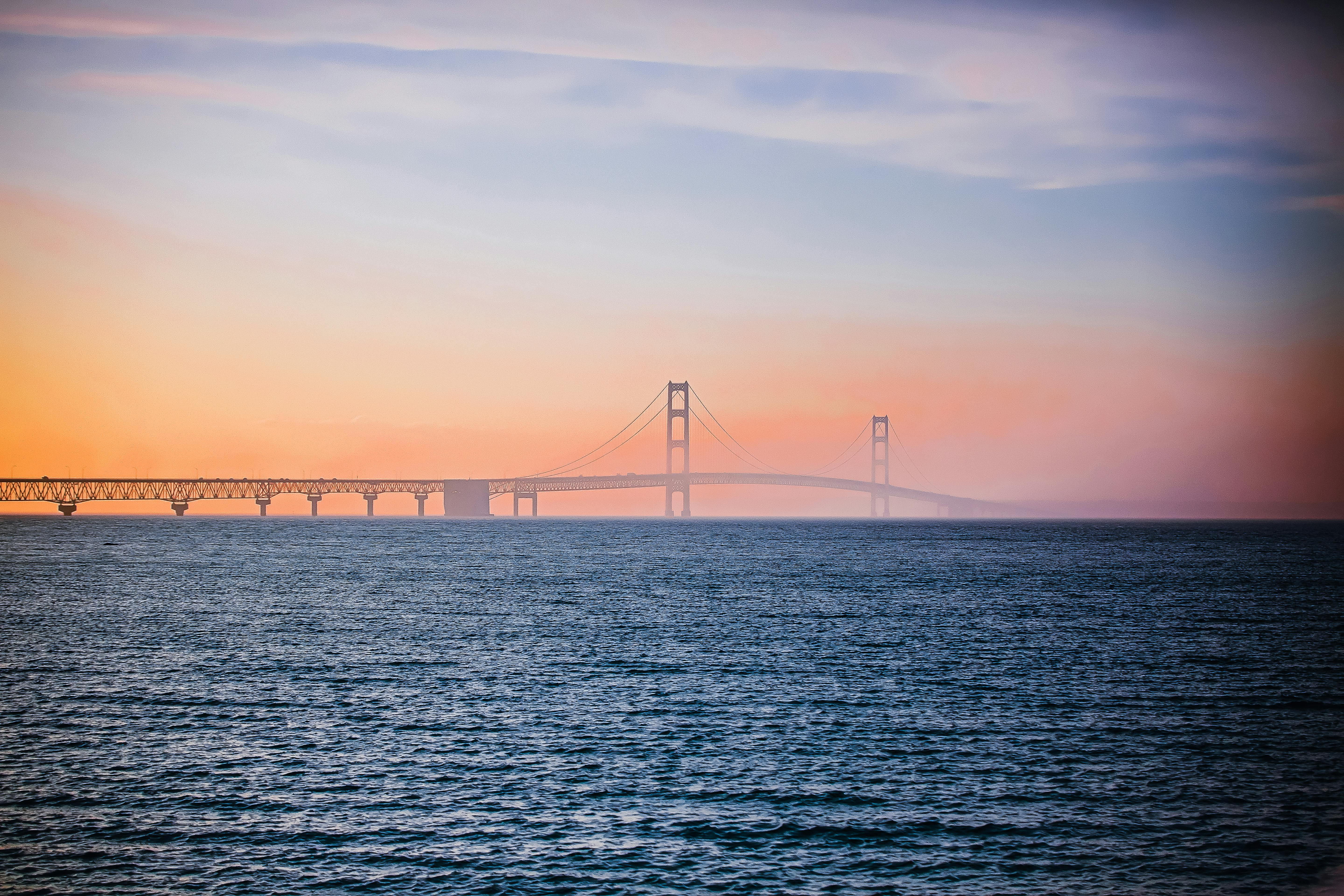 5760x3840 The Straits of Mackinac Under the Mackinac Bridge · Free