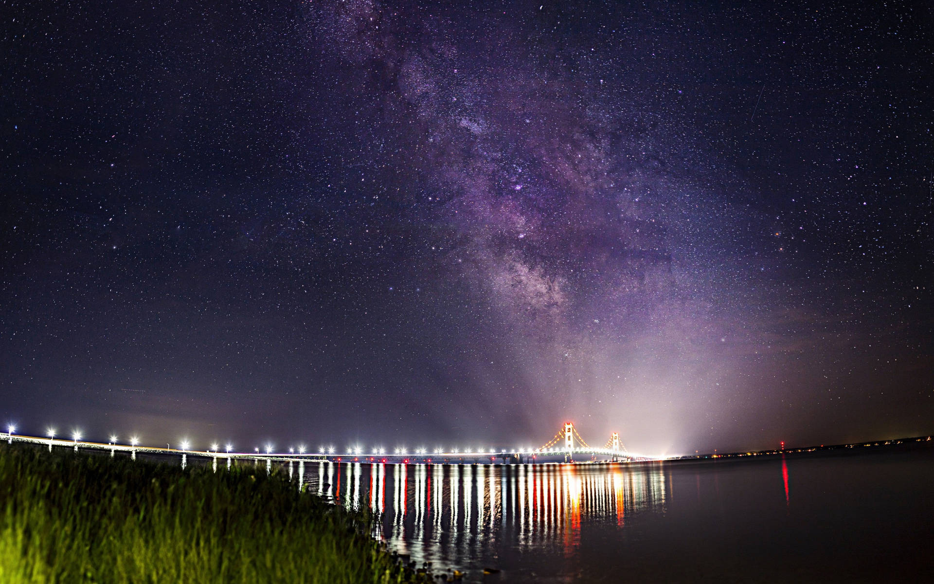 1920x1200 Download Mackinac Bridge Starry Night Sky Wallpaper