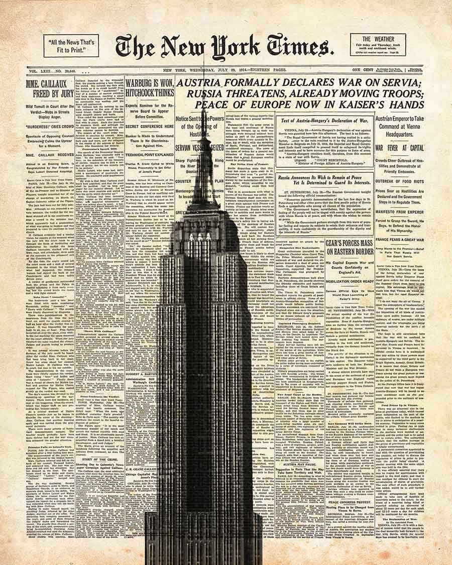 900x1125 Empire State Building on New York Times paper. NYC wall art print 8x10. Digital download