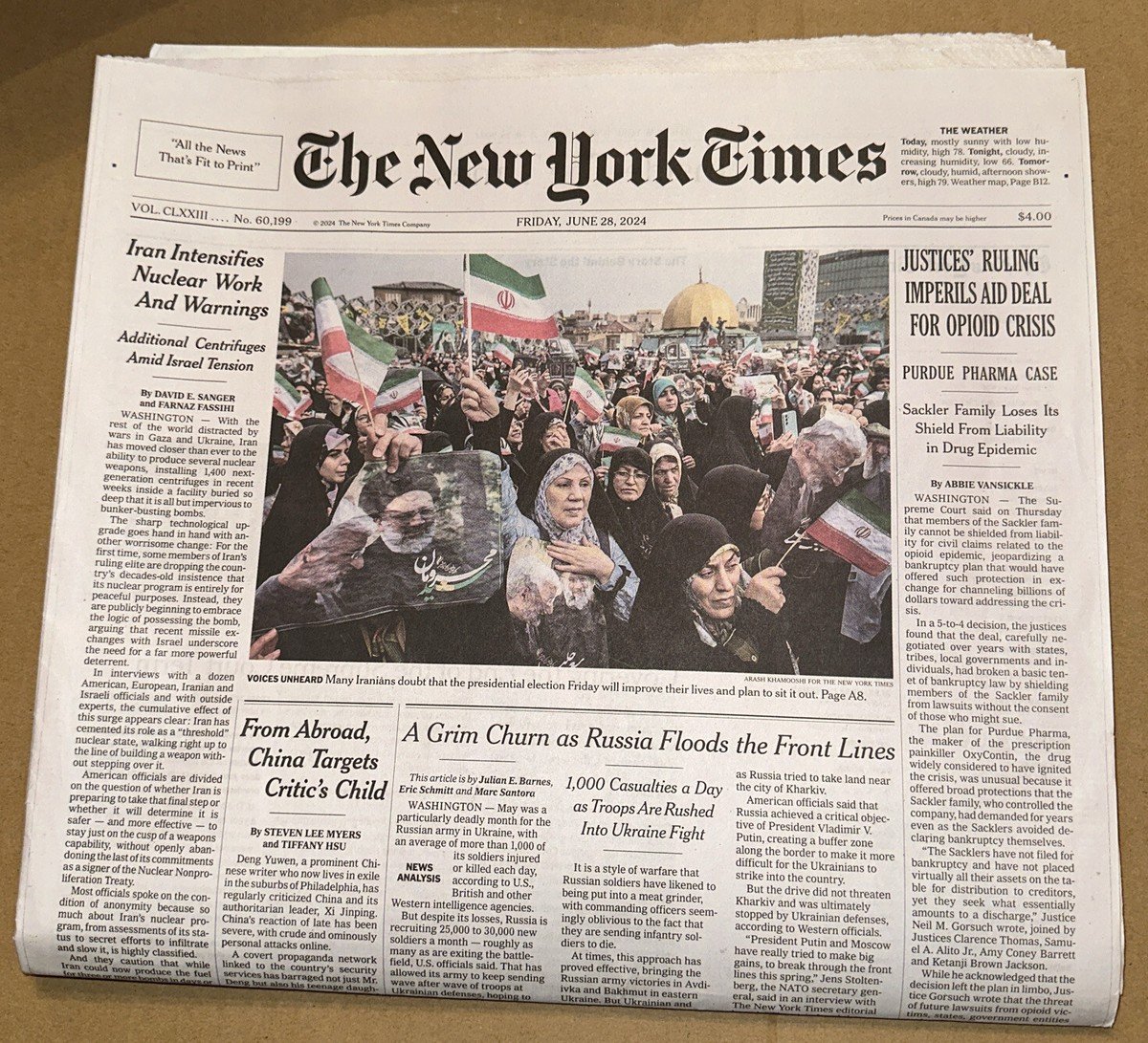 1200x1091 The New York Times Friday June 28th, 2024 complete Print Newspaper (NEW)