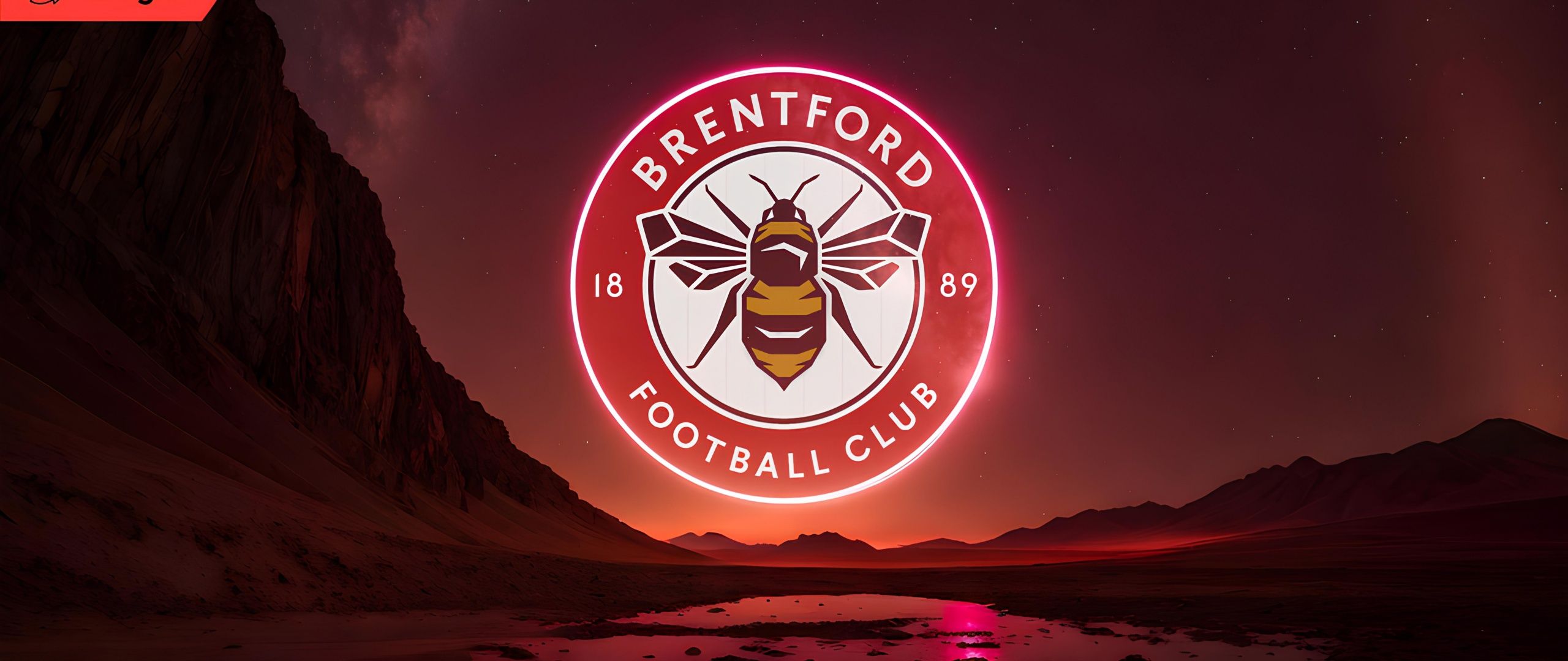 2560x1080 Brentford FC Wallpaper 4K, Neon logo, Premier League club