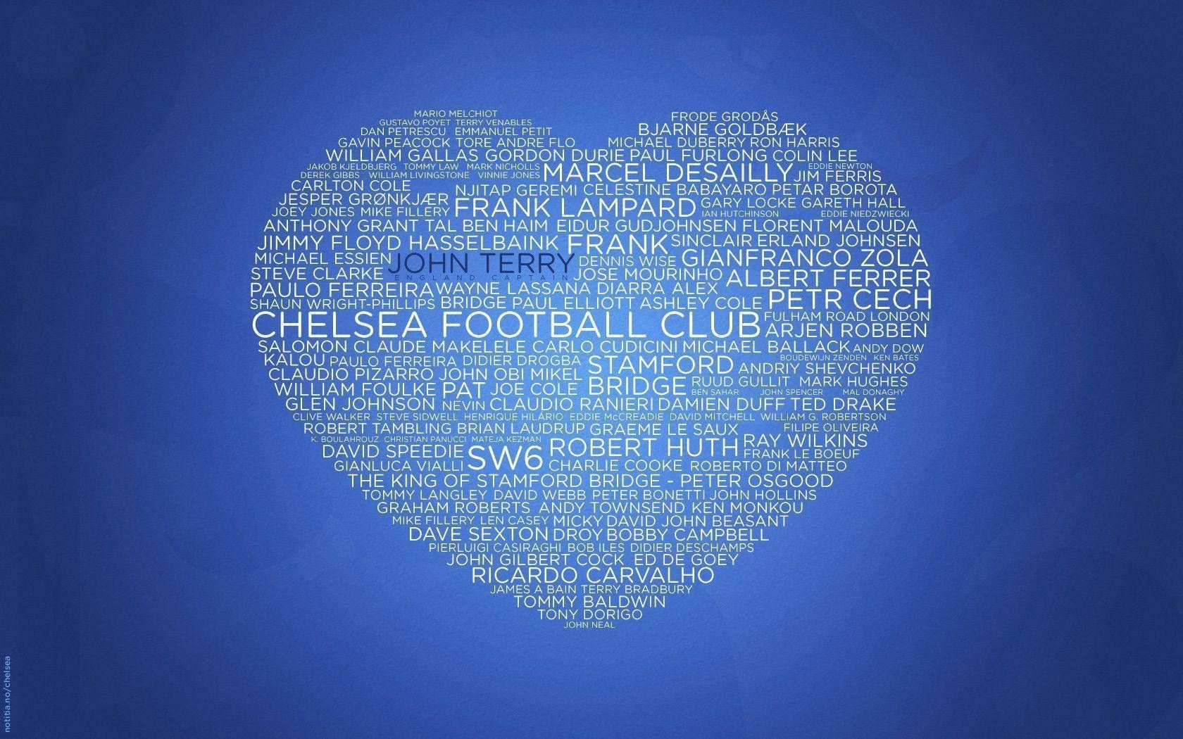1680x1050 Download Chelsea Fc Heart With Player Names Wallpaper