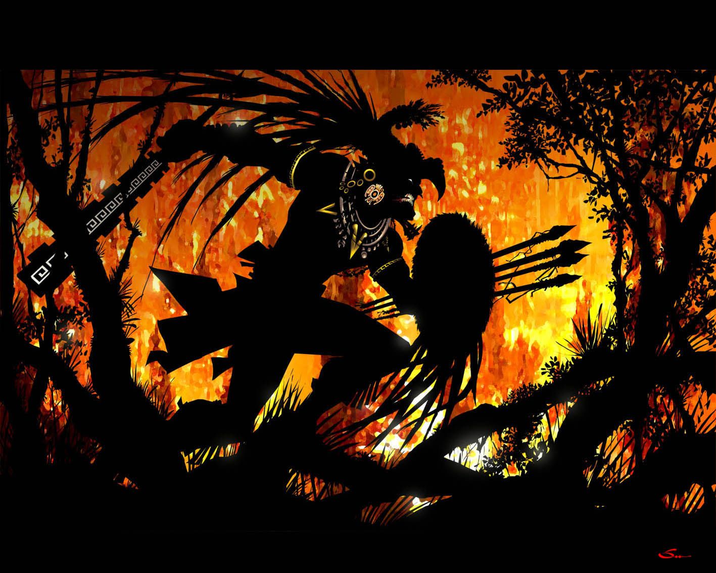 1417x1133 Aztec Warrior in Darkness