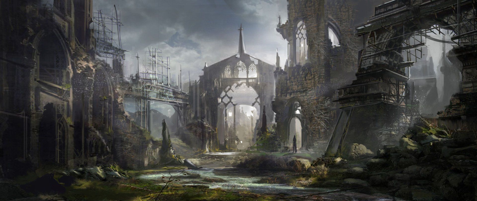 1920x810 Enchanted Ruins: A Fantasy Realm in Decay HD Wallpaper