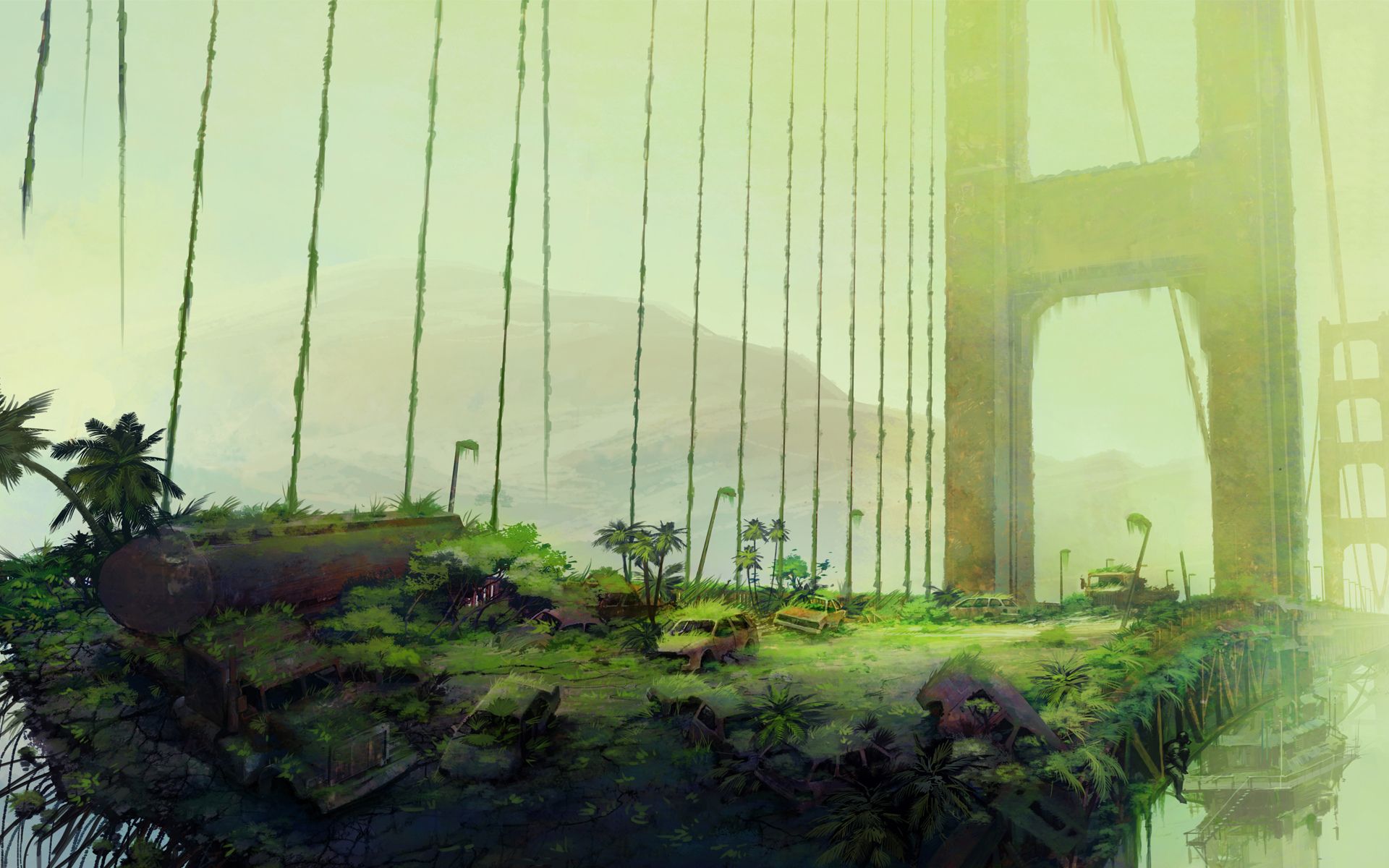1920x1200 ruins, Art, Bush, Bridge, Fantasy, Post, Apocalypse, Apocalyptic Wallpaper HD / Desktop and Mobile Background