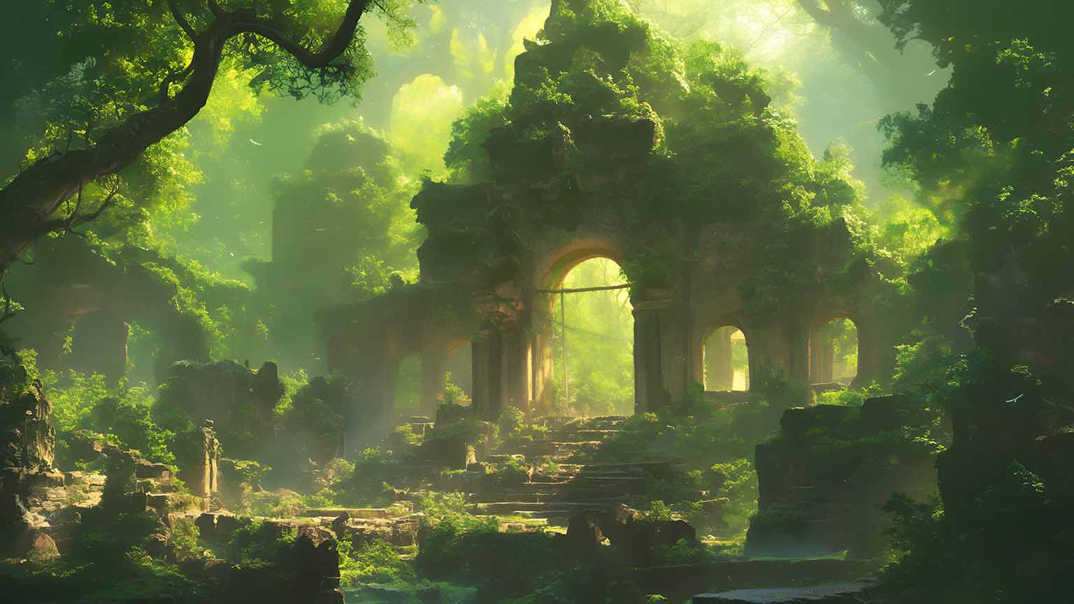1536x864 Free Ancient Ruins Overgrown by Nature Desktop Wallpaper 4K