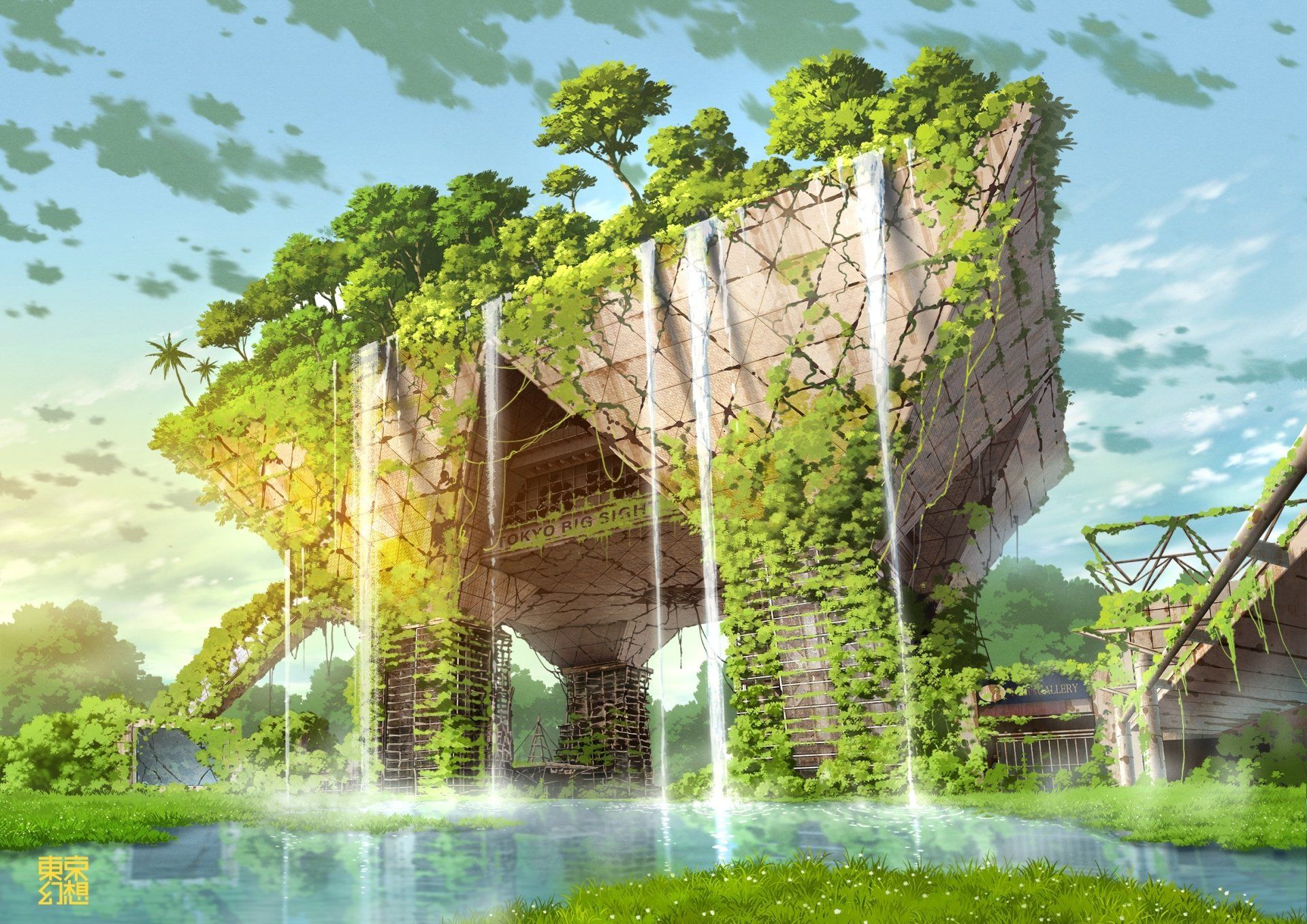 1920x1358 Original Anime HD Wallpaper: Overgrown Ruins in Lush Serenity by 東京幻想 作品集 絶賛発売中！