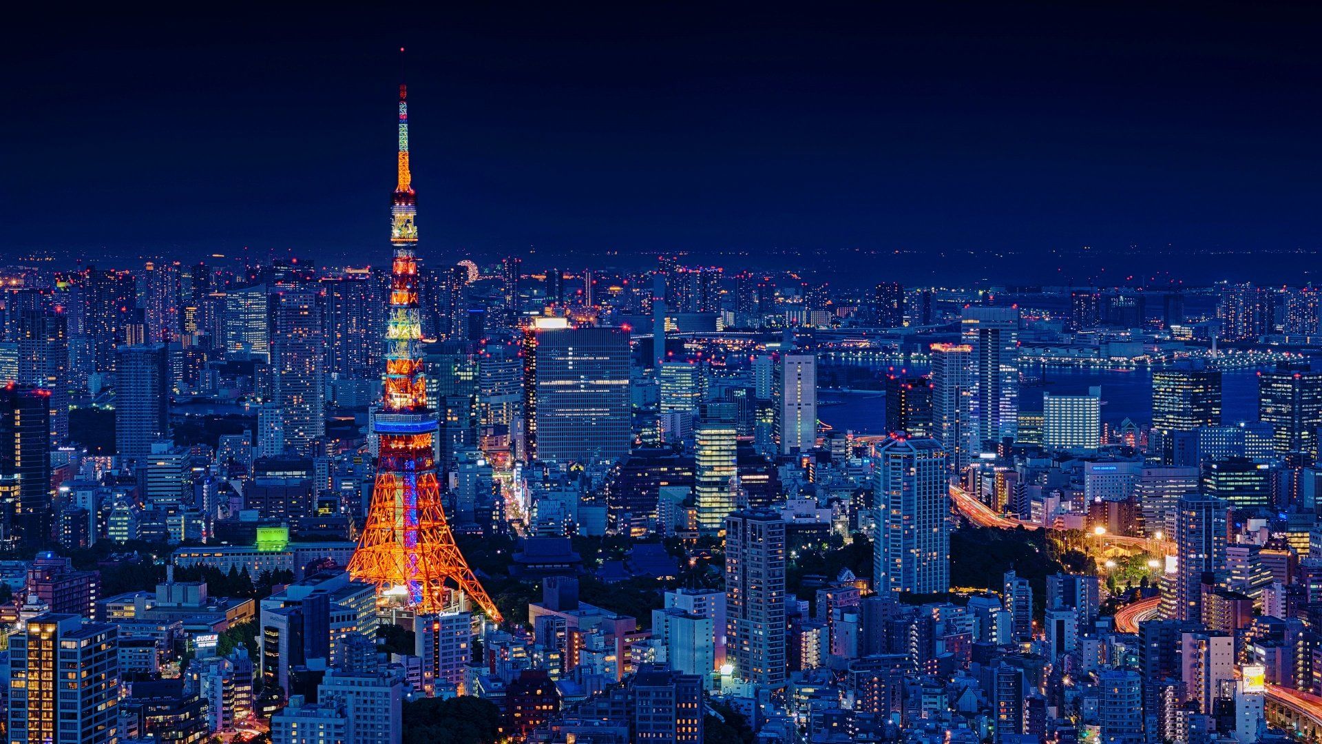 1920x1080 4K Ultra HD Tokyo Tower Night Cityscape Wallpaper