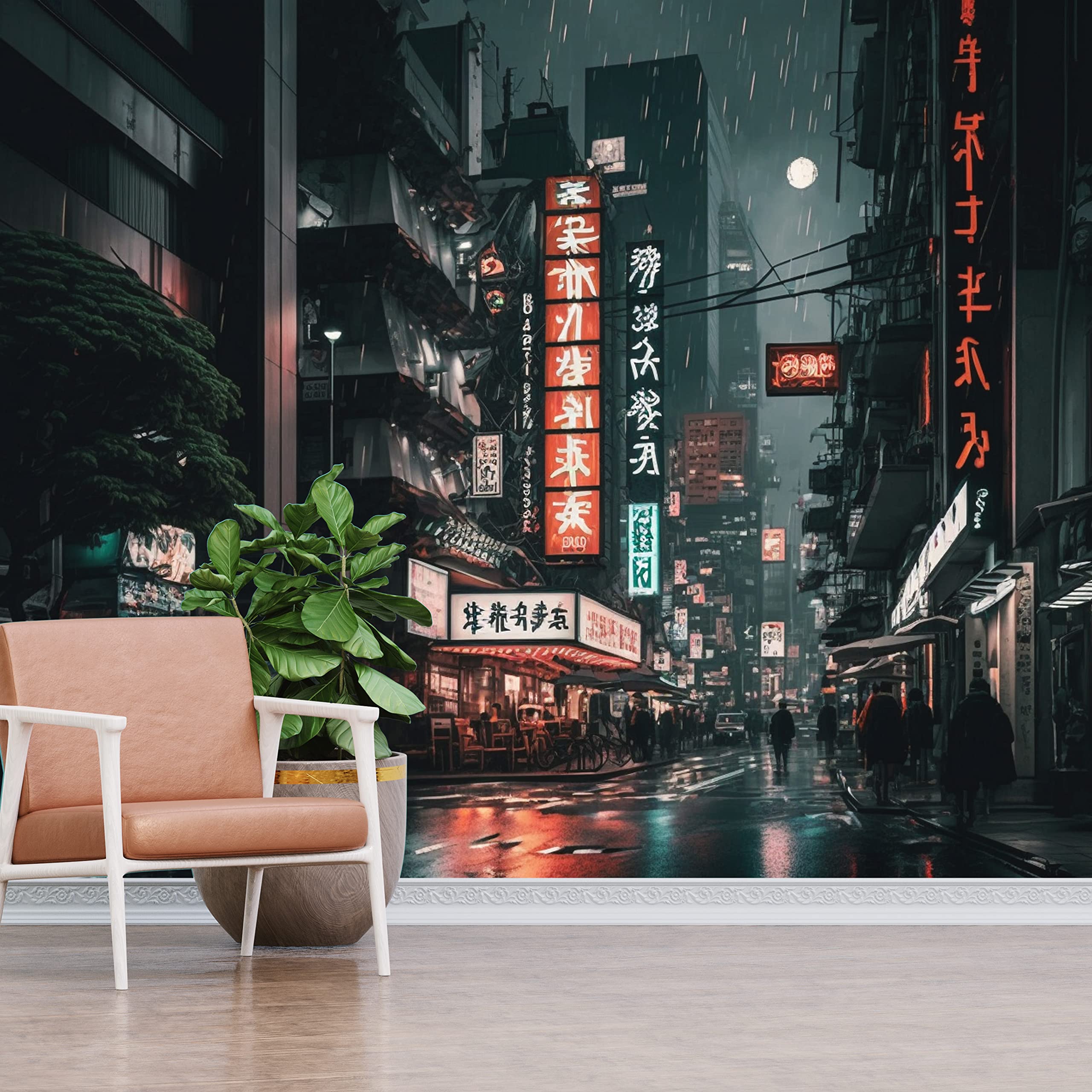 2560x2560 Rainy Night View Japan Tokyo Street City Wall Mural Wallpaper Wallpaper Peel and Stick Decorative Contact Paper or Textile Vinyl Material (Peel and Stick, A4 Sample) : Tools