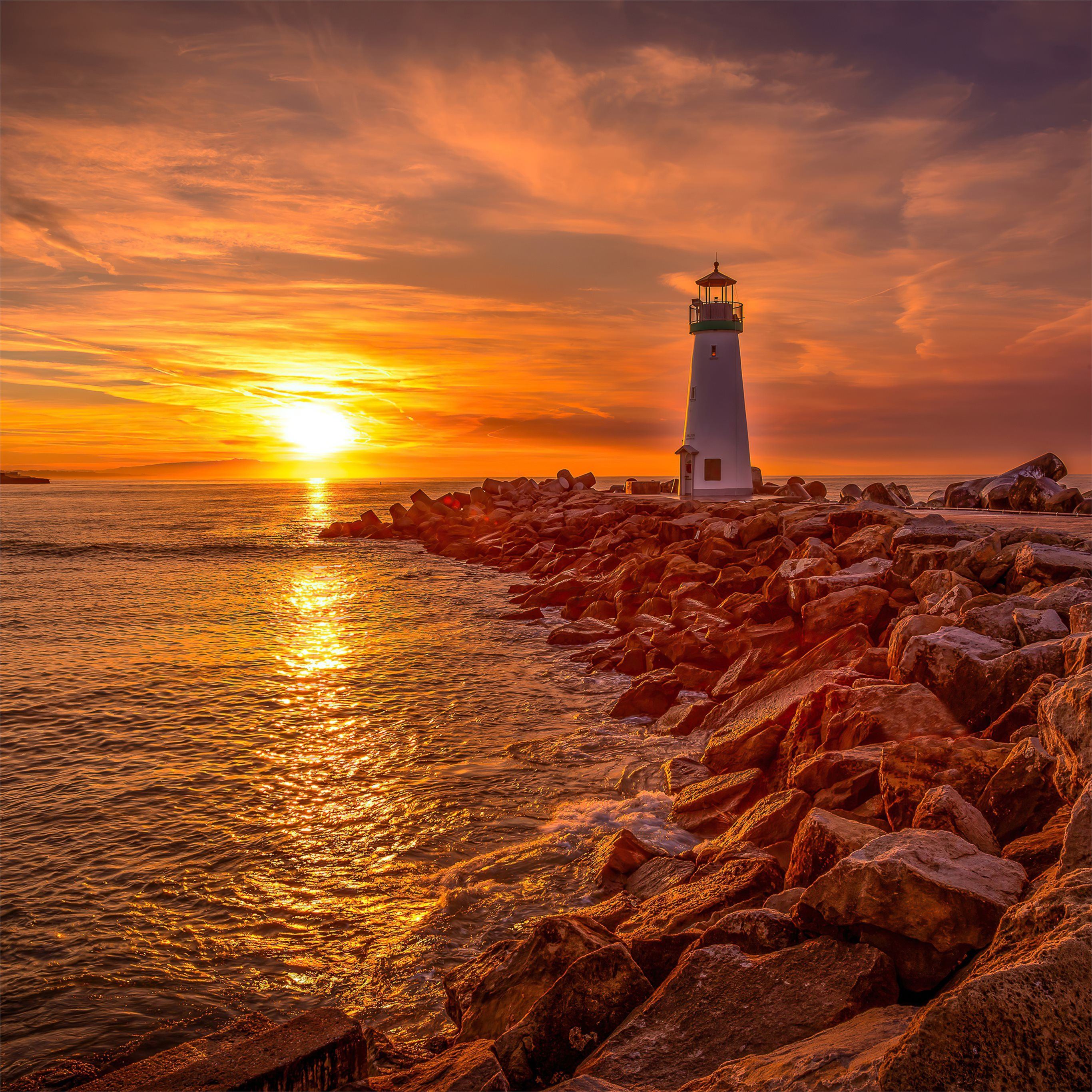 2732x2732 lighthouse sunrise and sunset 4k iPad Pro Wallpaper Free Download