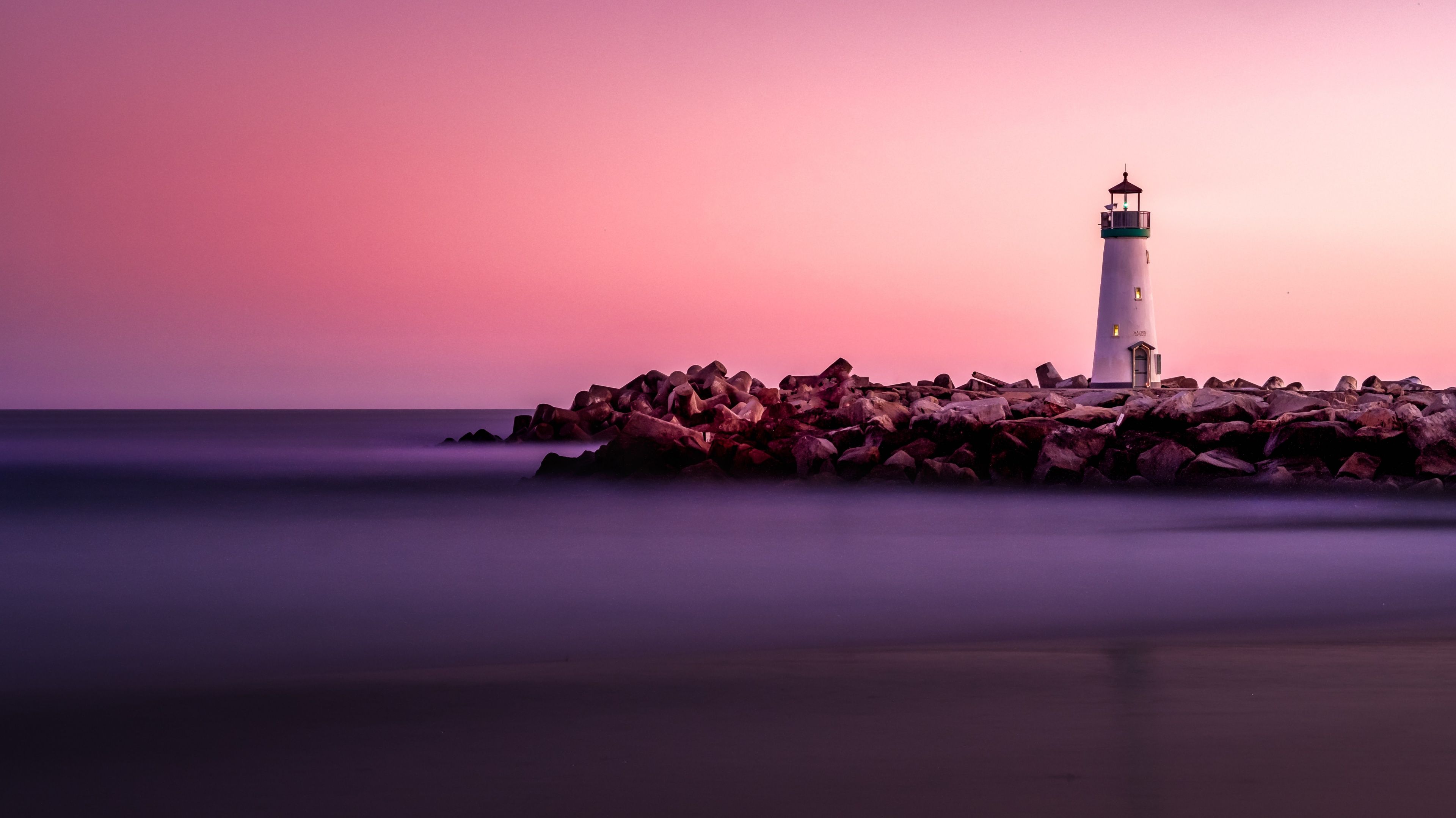 3840x2160 Lighthouse Wallpaper 4K, Pink Hour, White, Beacon