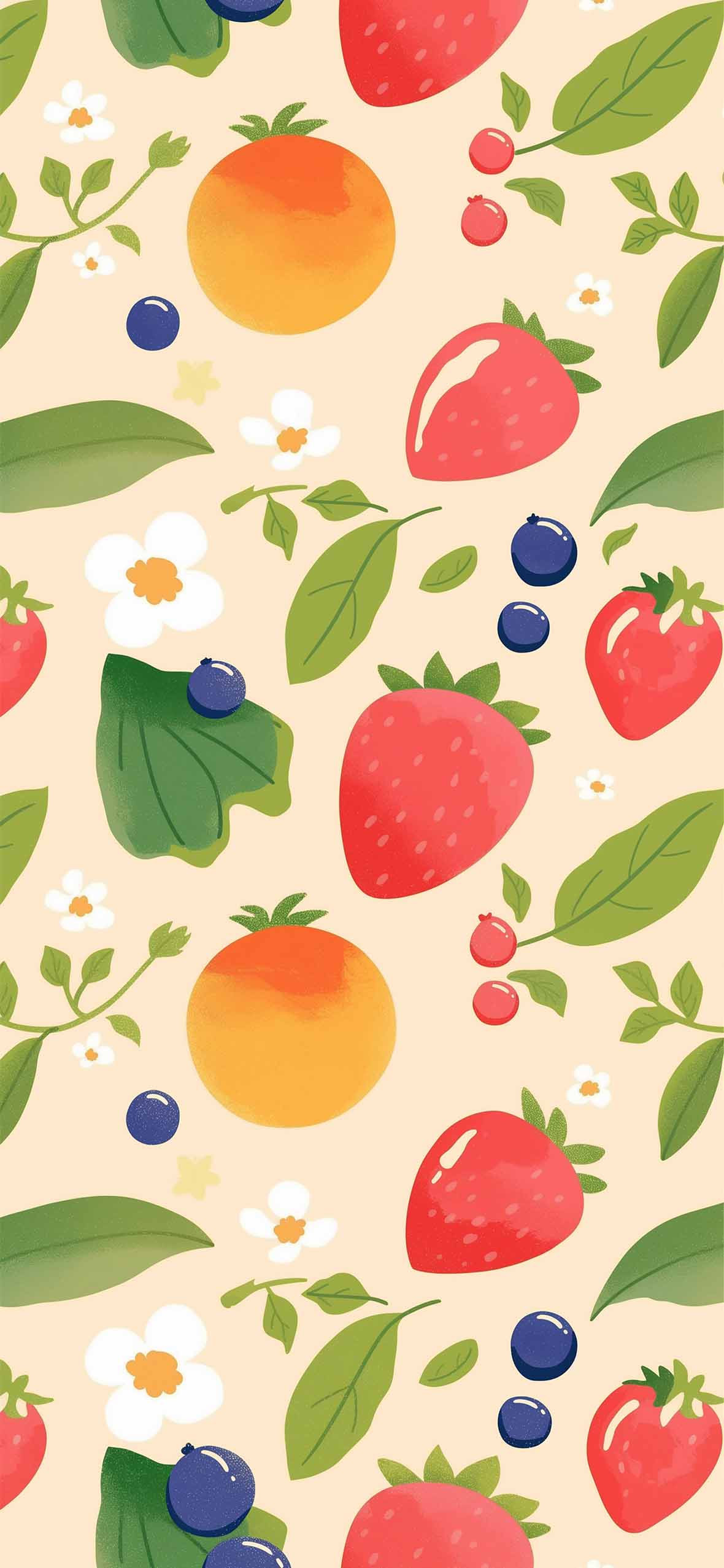 1180x2554 Kawaii Fruit Pattern Cute Aesthetic Wallpaper
