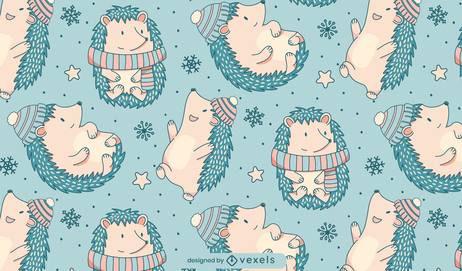 1600x941 Hedgehog Cute Winter Pattern Design Vector Download