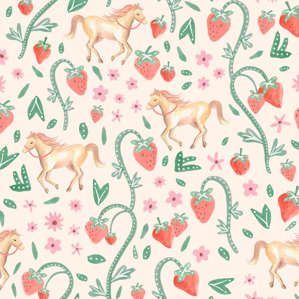984x984 Strawberry Horses Wallpaper Repeat Pattern : Munks and Me