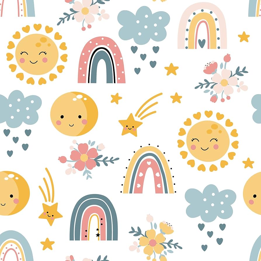 894x894 CHIHUT Peel and Stick Wallpaper Kids Cute Star Cloud Rainbow Wallpaper for Girls Bedroom Decorative Colorful Rainbow Contact Paper Removable Self Adhesive Wall Paper Mural for Nursery Wall 17.7”x100”