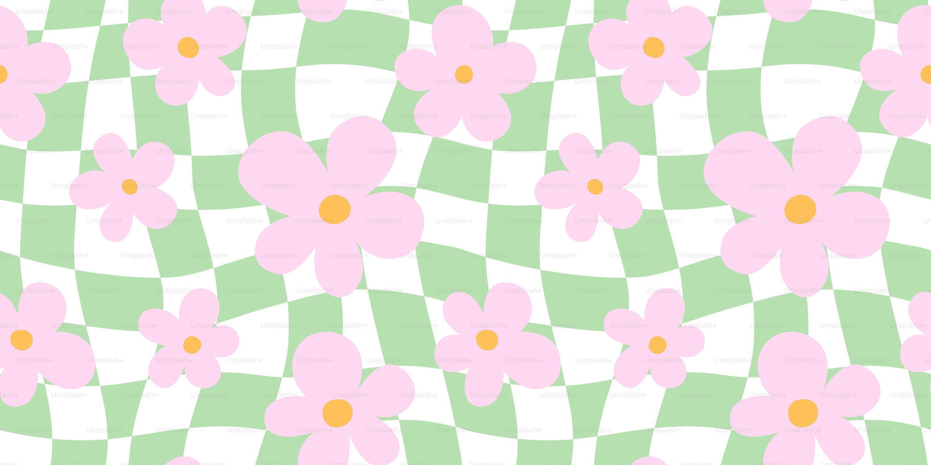 3000x1500 Trendy floral seamless pattern illustration. Vintage 70s style hippie flower background design. Geometric pastel color checkered artwork, y2k nature backdrop with daisy flowers. vector