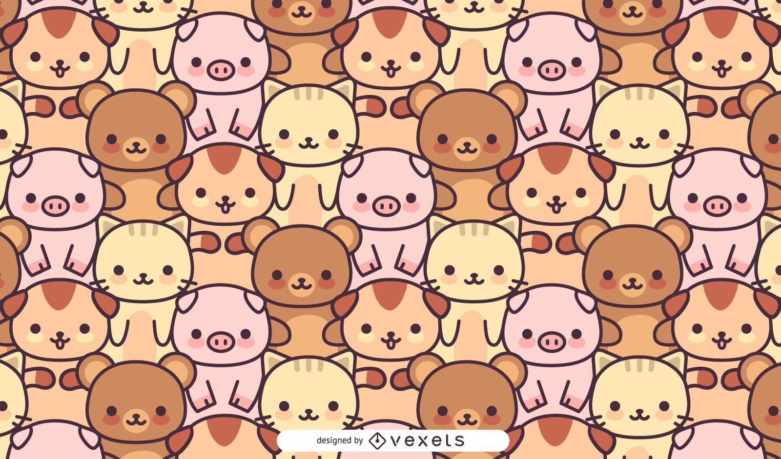 1600x941 Kawaii Animals Pattern Design Vector Download