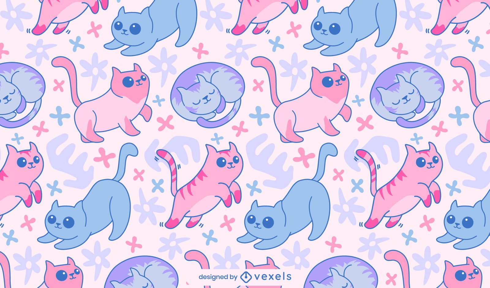 1600x941 Kawaii Kitten Animals Pattern Design Vector Download