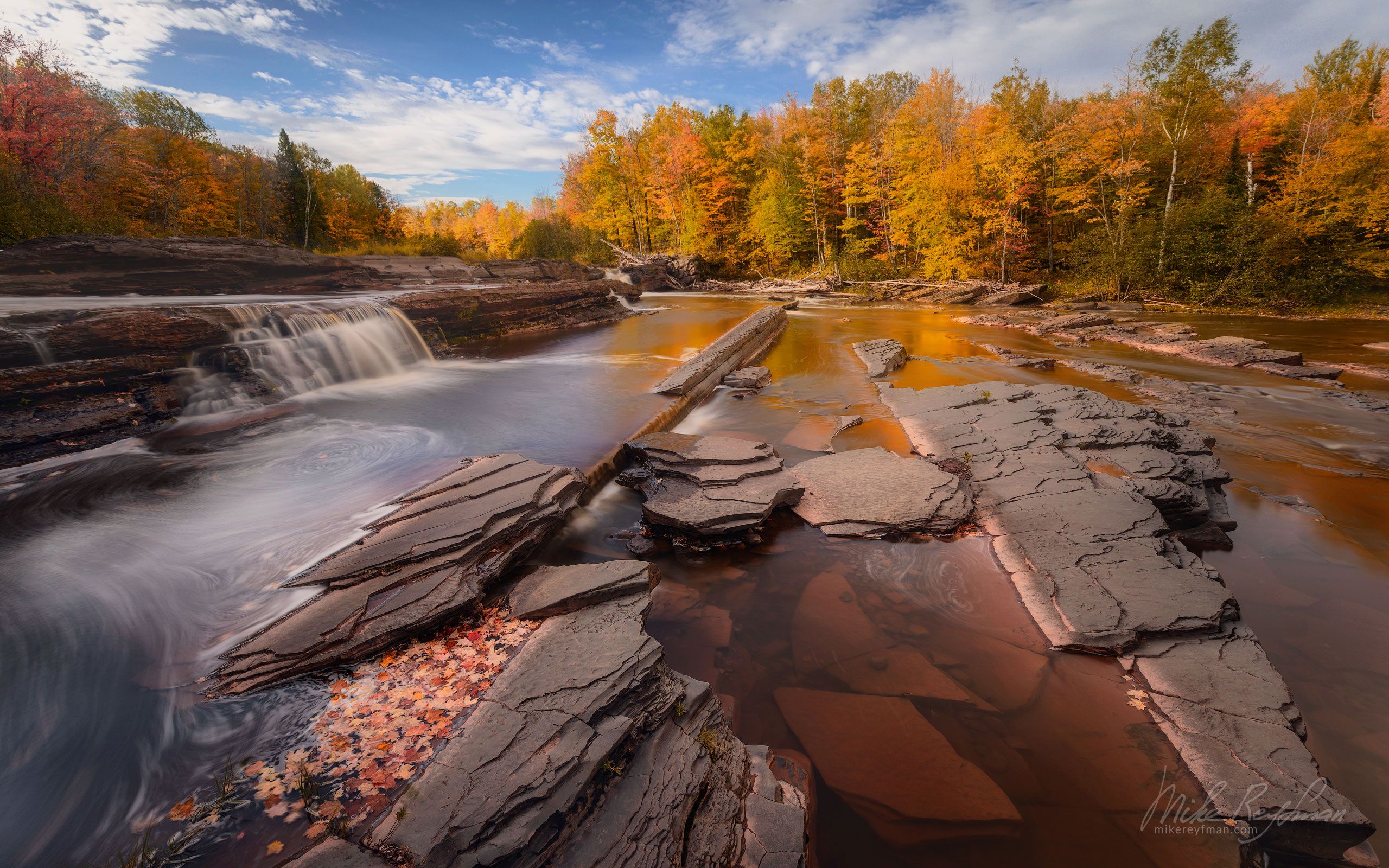 2560x1600 Bonanza Falls, Big Iron River, Porcupine Mountains, Upper Peninsula, Michigan, USA UP MI_054_. Michigan's Upper Peninsula Best Destination In US For Fall Colors. Mike Reyfman Photography. Fine Art Prints