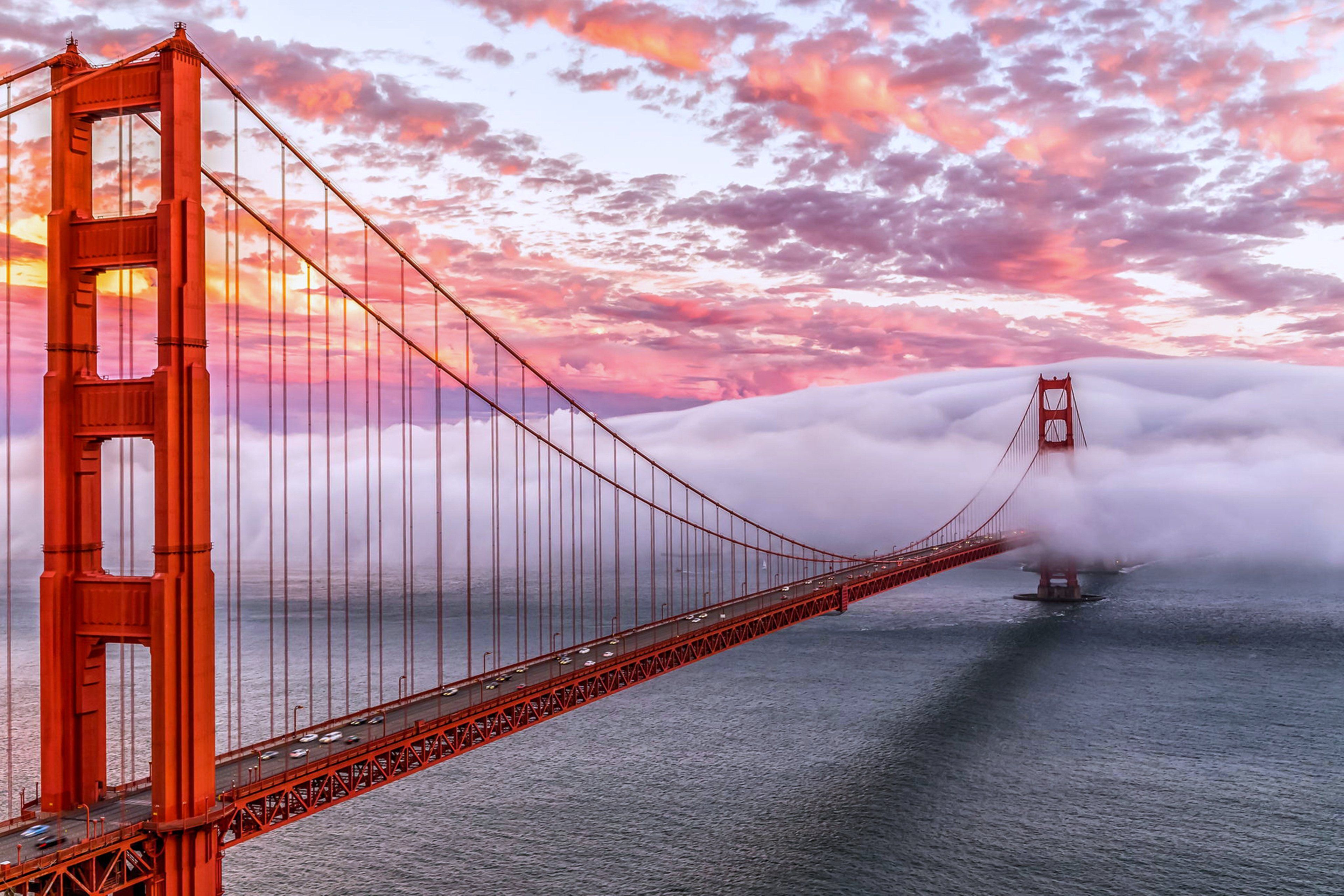 3840x2560 golden, Gate, San, Francisco, Bridge, Sunset, Cloud, Sea, Cars, Landscape, Life, Road, Sky Wallpaper HD / Desktop and Mobile Background
