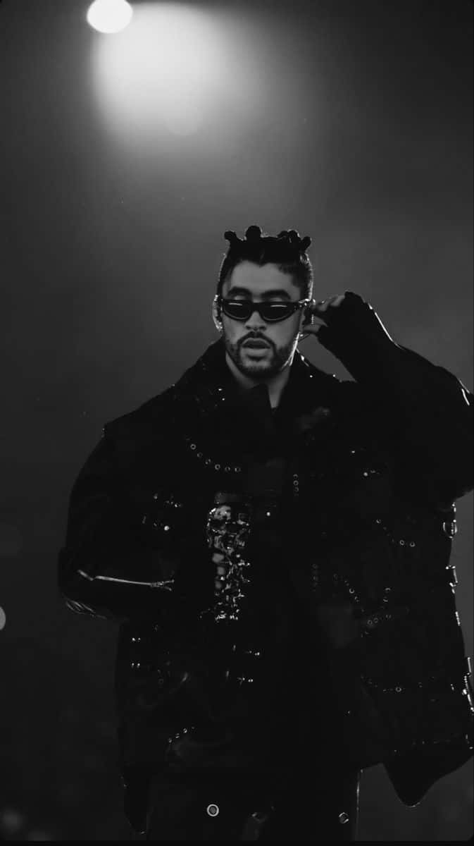 673x1200 Download Bad Bunny Blackand White Performance Aesthetic Wallpaper
