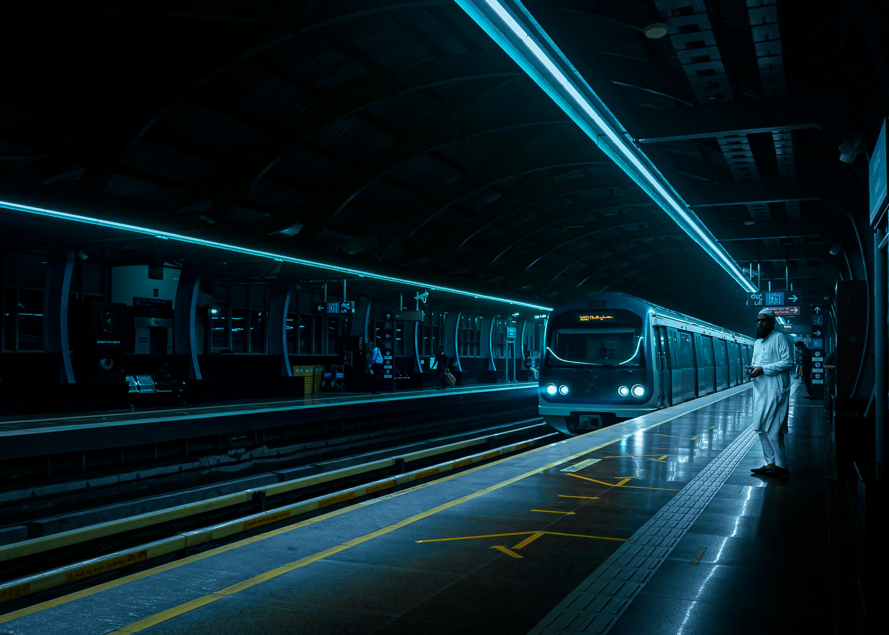 3056x2183 Bengaluru Metro Station at Night · Free