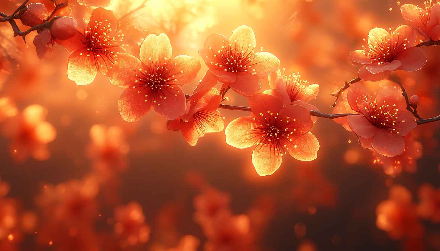 1456x832 Golden Hour Peach Blossom Wallpaper: Spring Bloom Phone & Computer Background