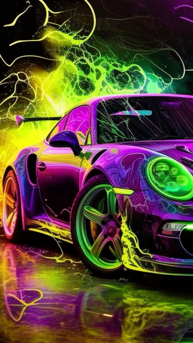 736x1308 Neon Porsche Wallpaper