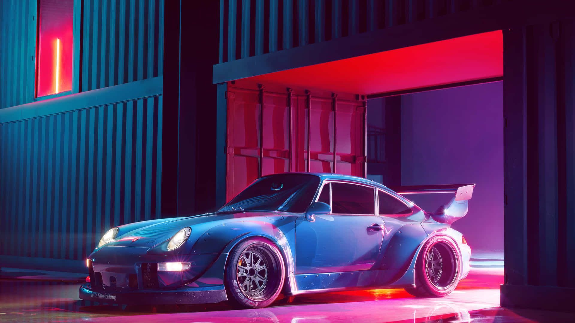 1920x1080 Download Neon Lit R W B Porsche Night Scene Wallpaper